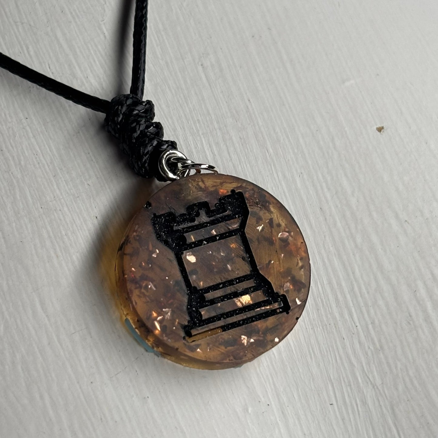 Dark Amber Rook - Handmade Resin Chess Necklace