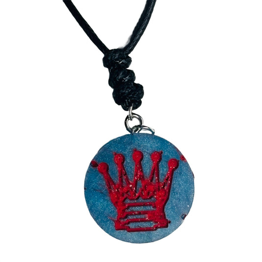 Blue & Red Queen - Handmade Resin Chess Necklace