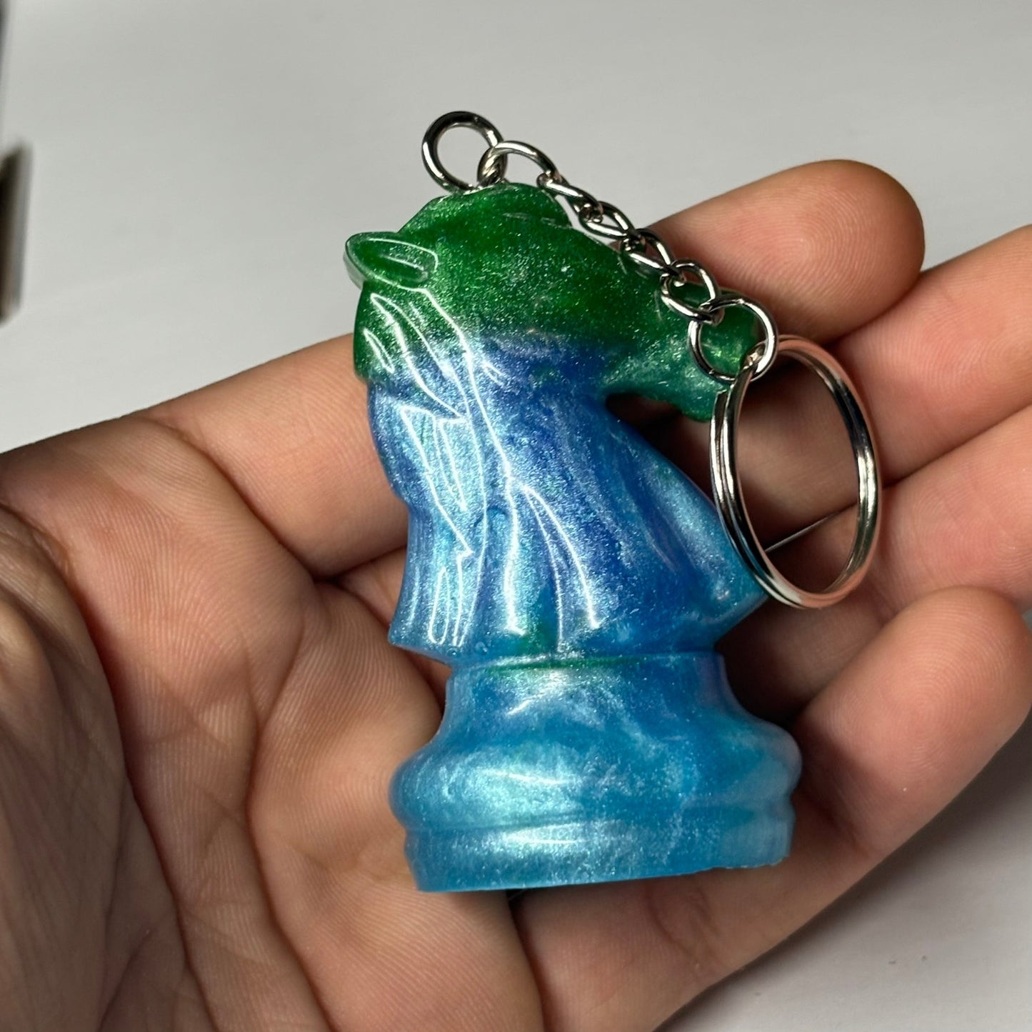 Green/Blue Enmeshed Knight - Handmade Resin Keychain - Large Edition