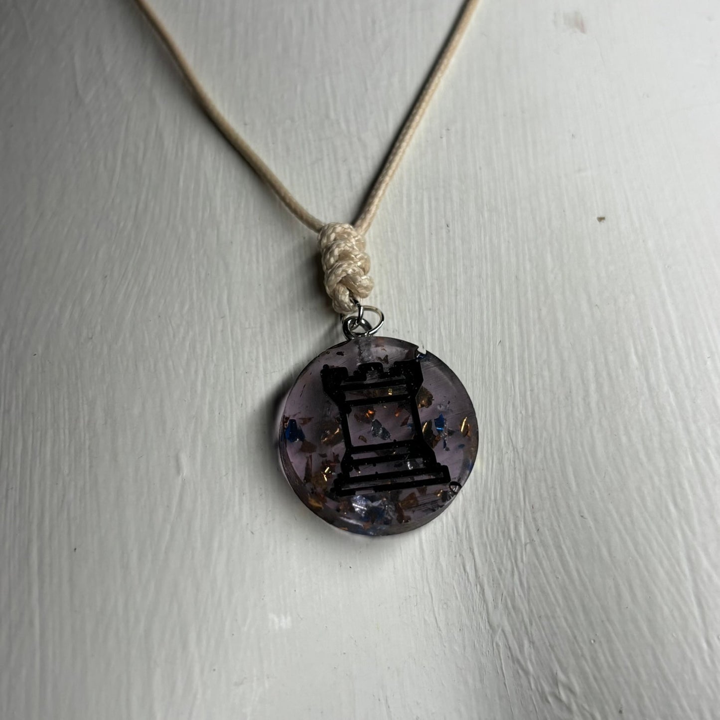 Cream Translucent Rook - Handmade Resin Chess Necklace
