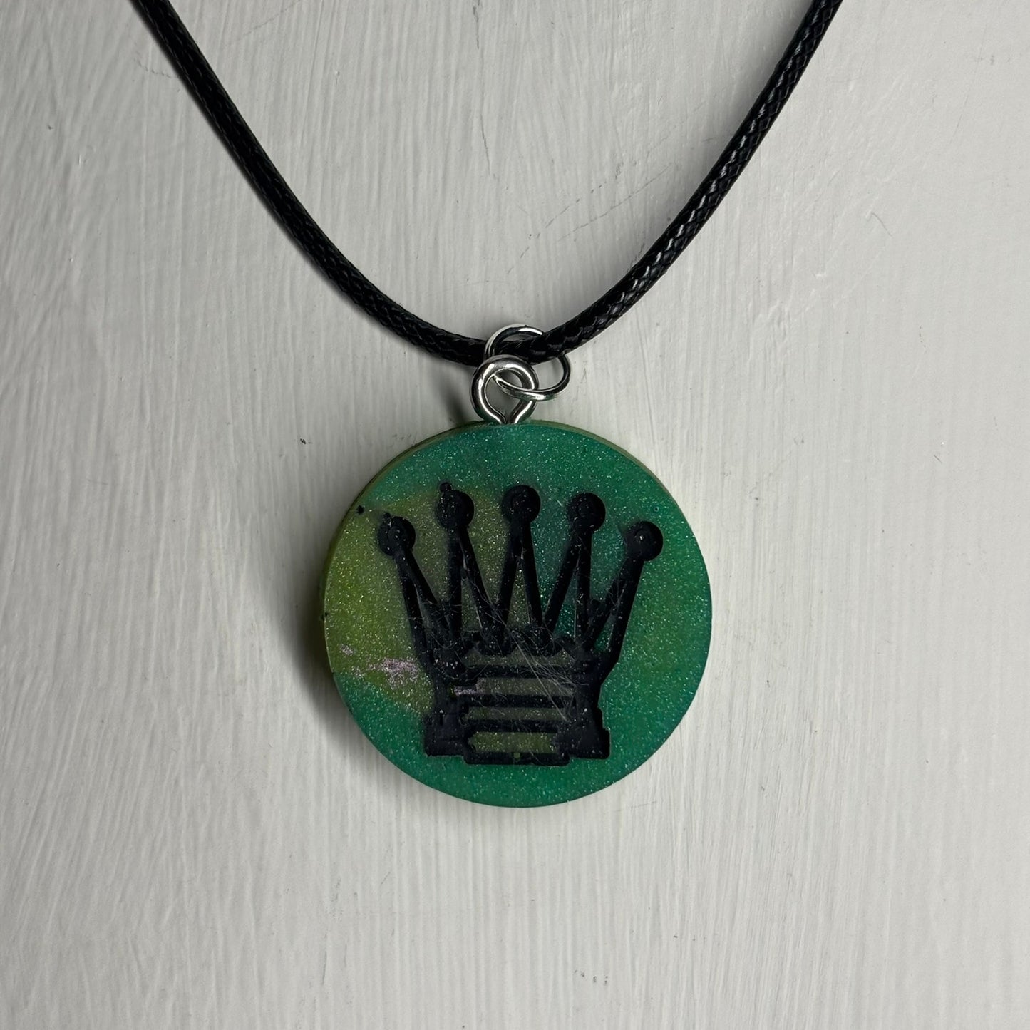 Dark Green Queen - Handmade Resin Chess Necklace