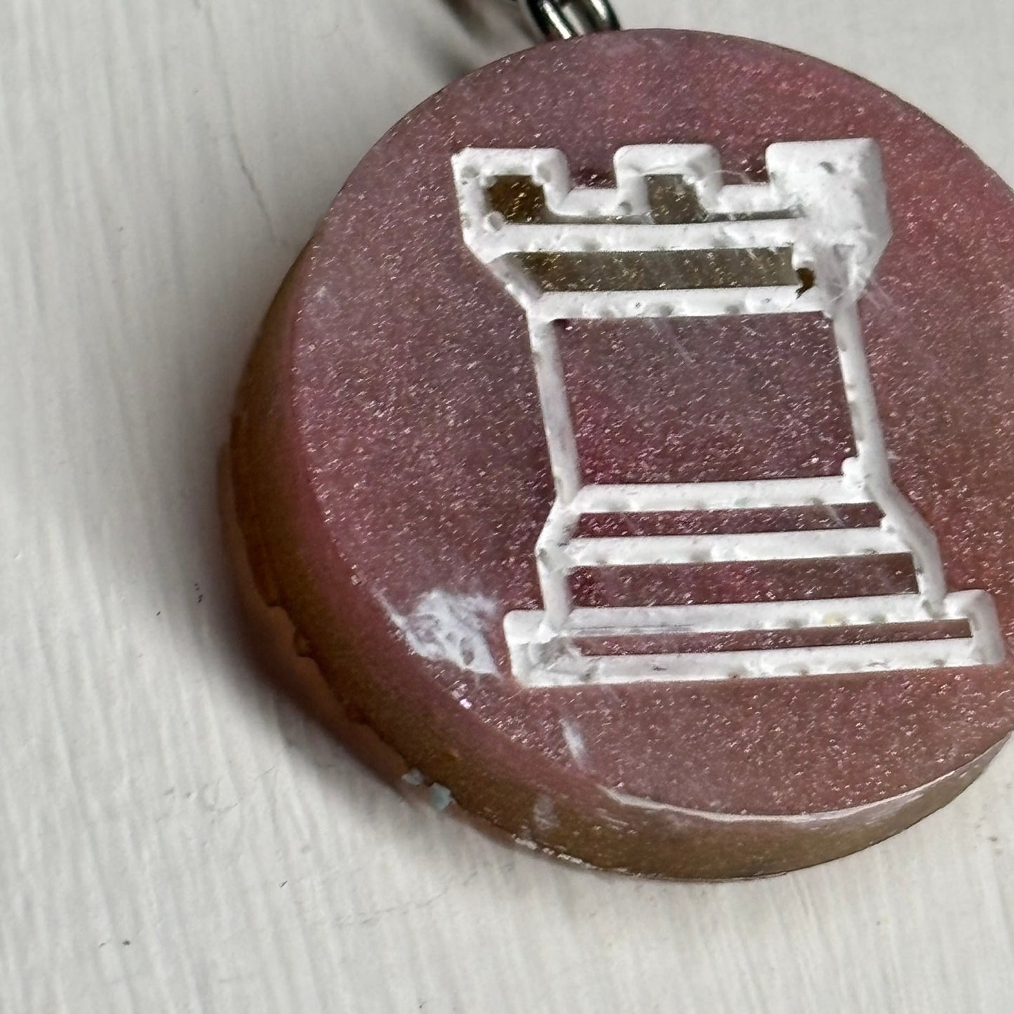 Peach Cream Rook - Handmade Resin Chess Necklace