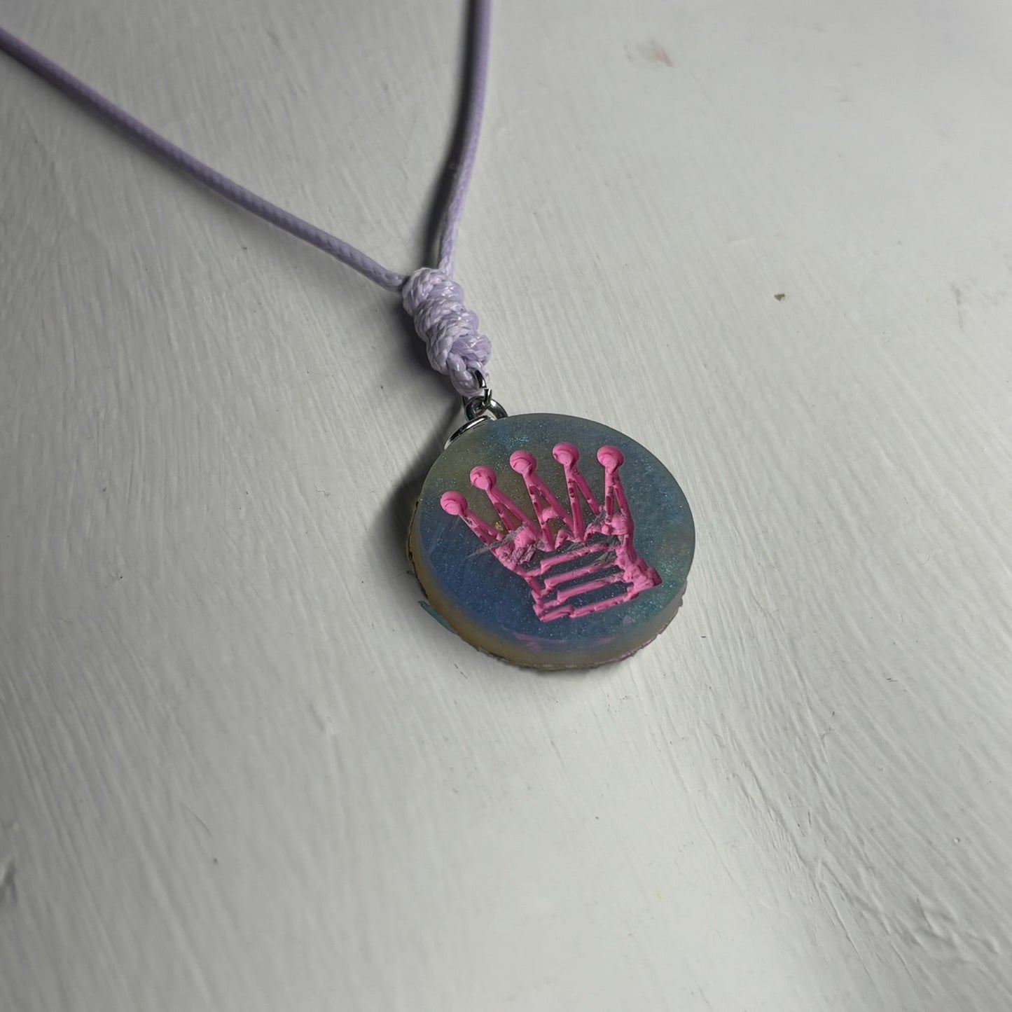 Blue Pink Queen - Handmade Resin Chess Necklace