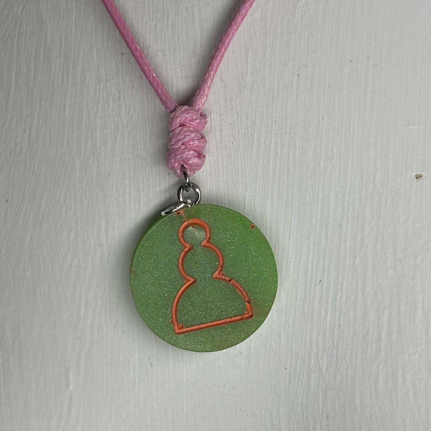 Pink Green Pawn - Handmade Resin Chess Necklace