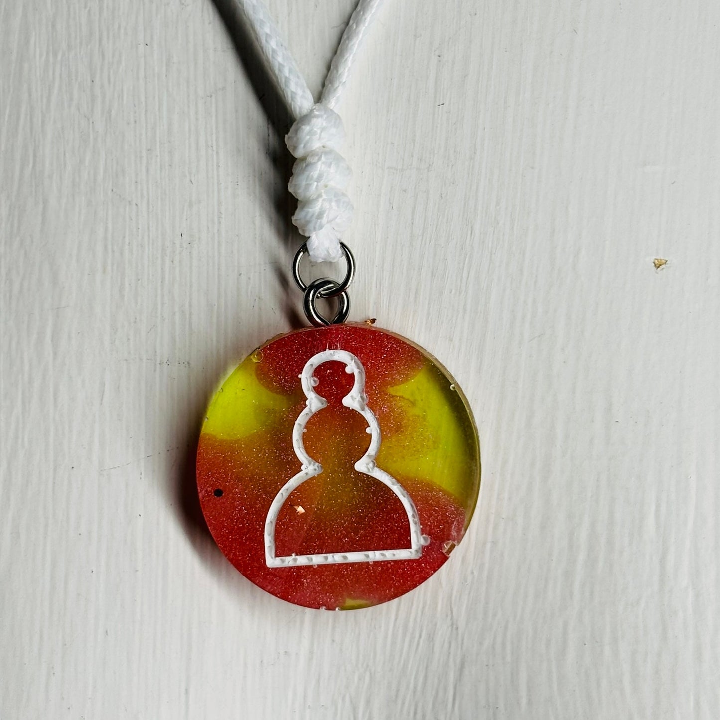 Lime Green Red Enmeshment - Handmade Resin Chess Necklace
