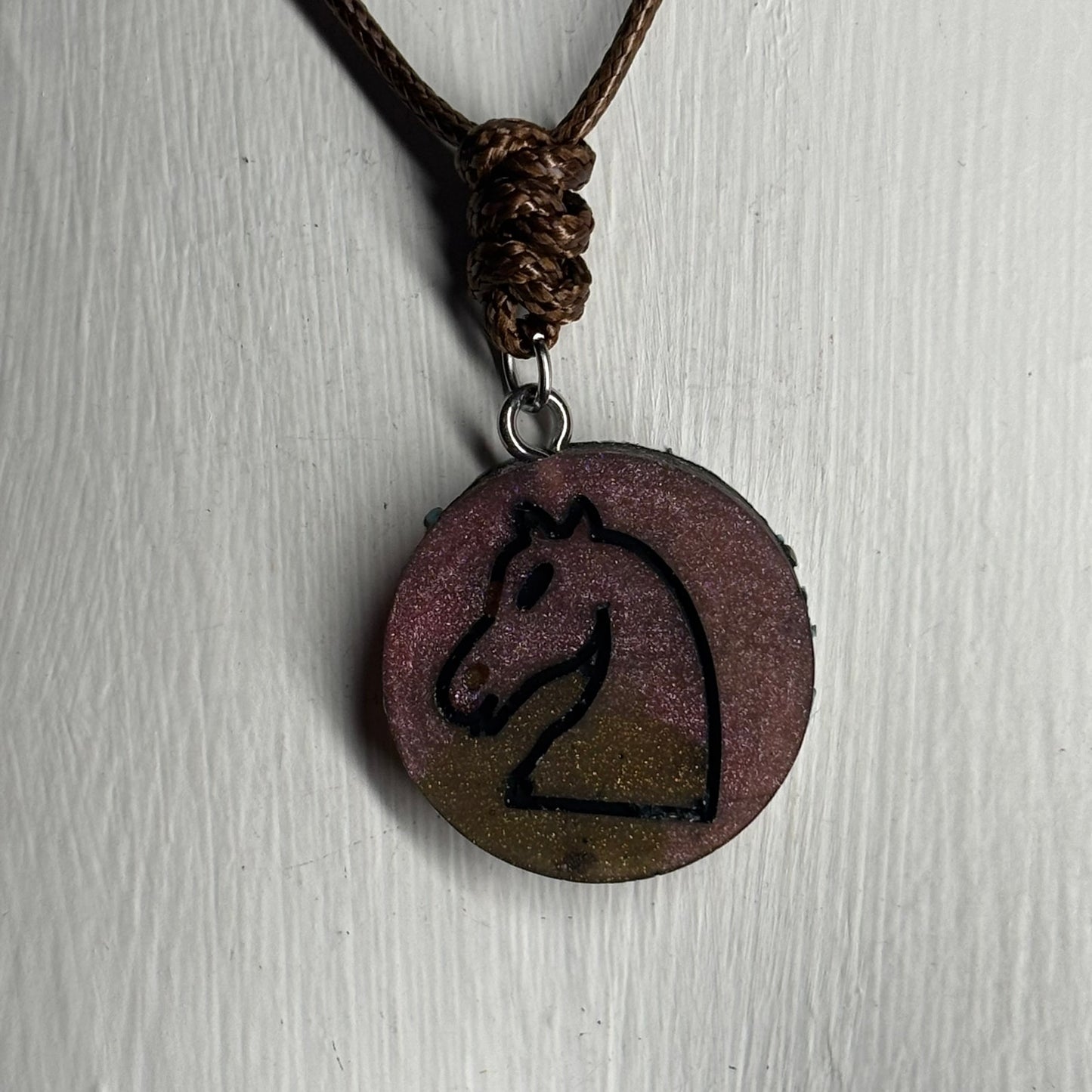 Dark Bronze Knight - Handmade Resin Chess Necklace