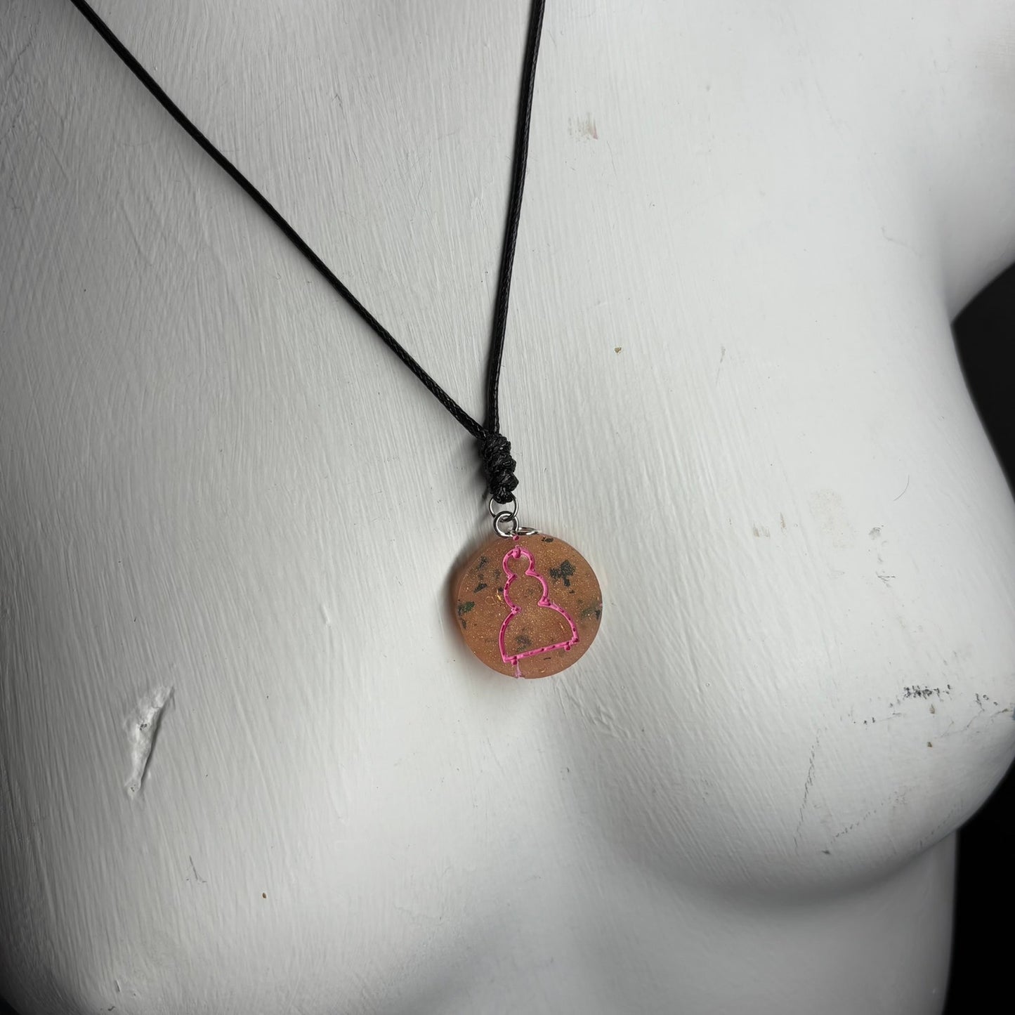 Orange/Pink Pawn - Handmade Resin Chess Necklace