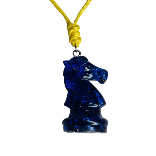 Navy Blue Knight - Handmade Resin Chess Necklace