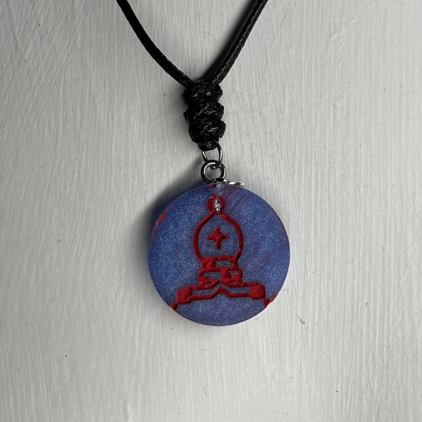 Purple/Blue Bishop - Handmade Resin Chess Necklace