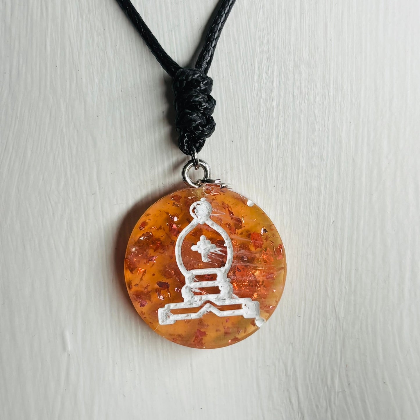 Orange Amber Bishop - Handmade Resin Chess Necklace
