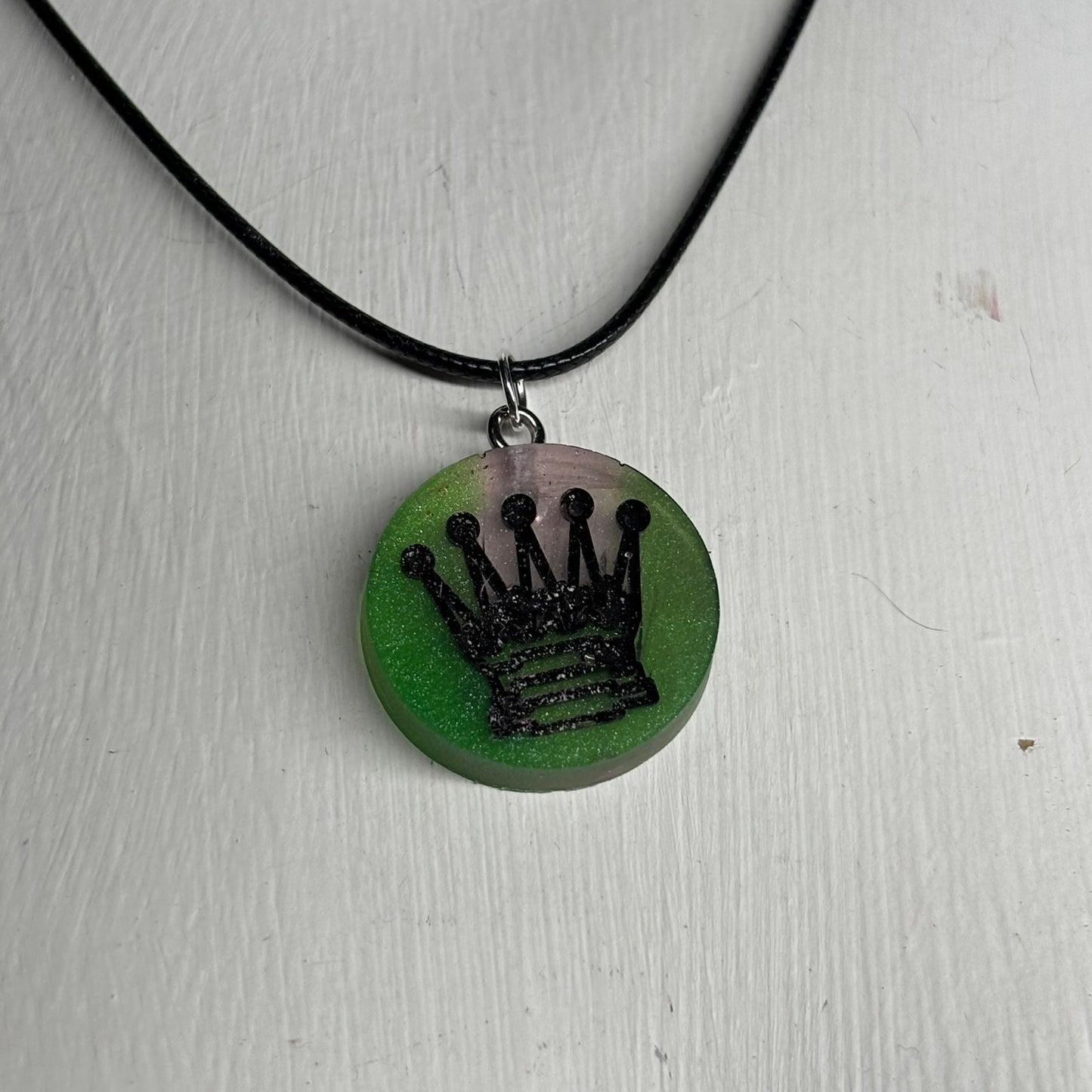 Smooth Green Queen - Handmade Resin Chess Necklace