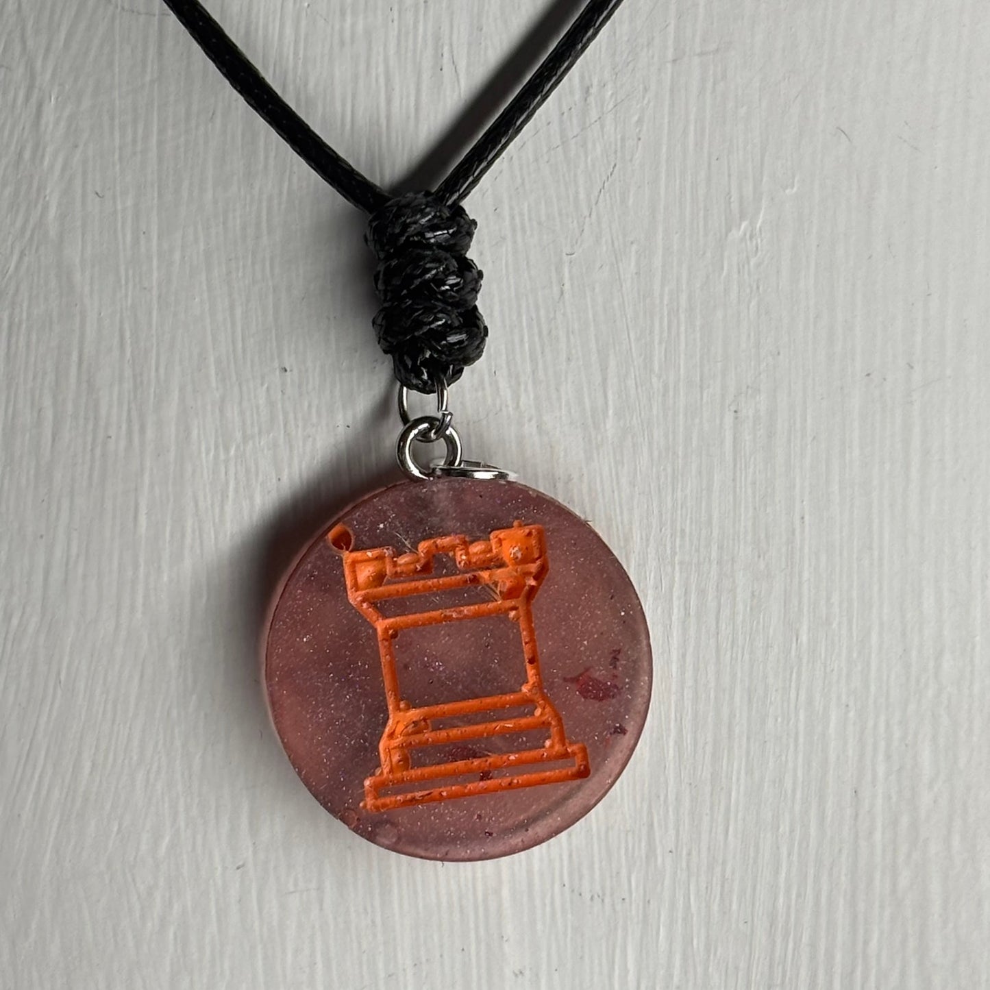Orange Print Rook - Handmade Resin Chess Necklace