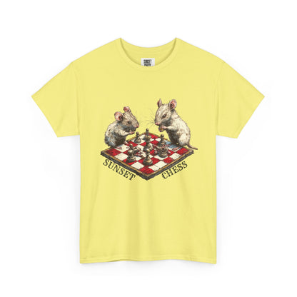 Rats Playing Chess - Lime Yellow Tee - Unisex Heavy Cotton Tee