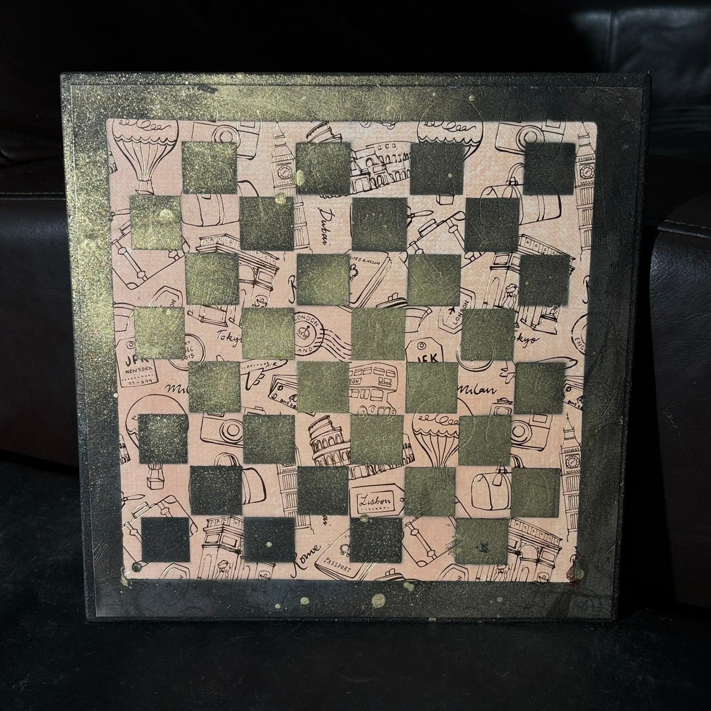 Gold Outline Peach- Scrapbook Chess Board