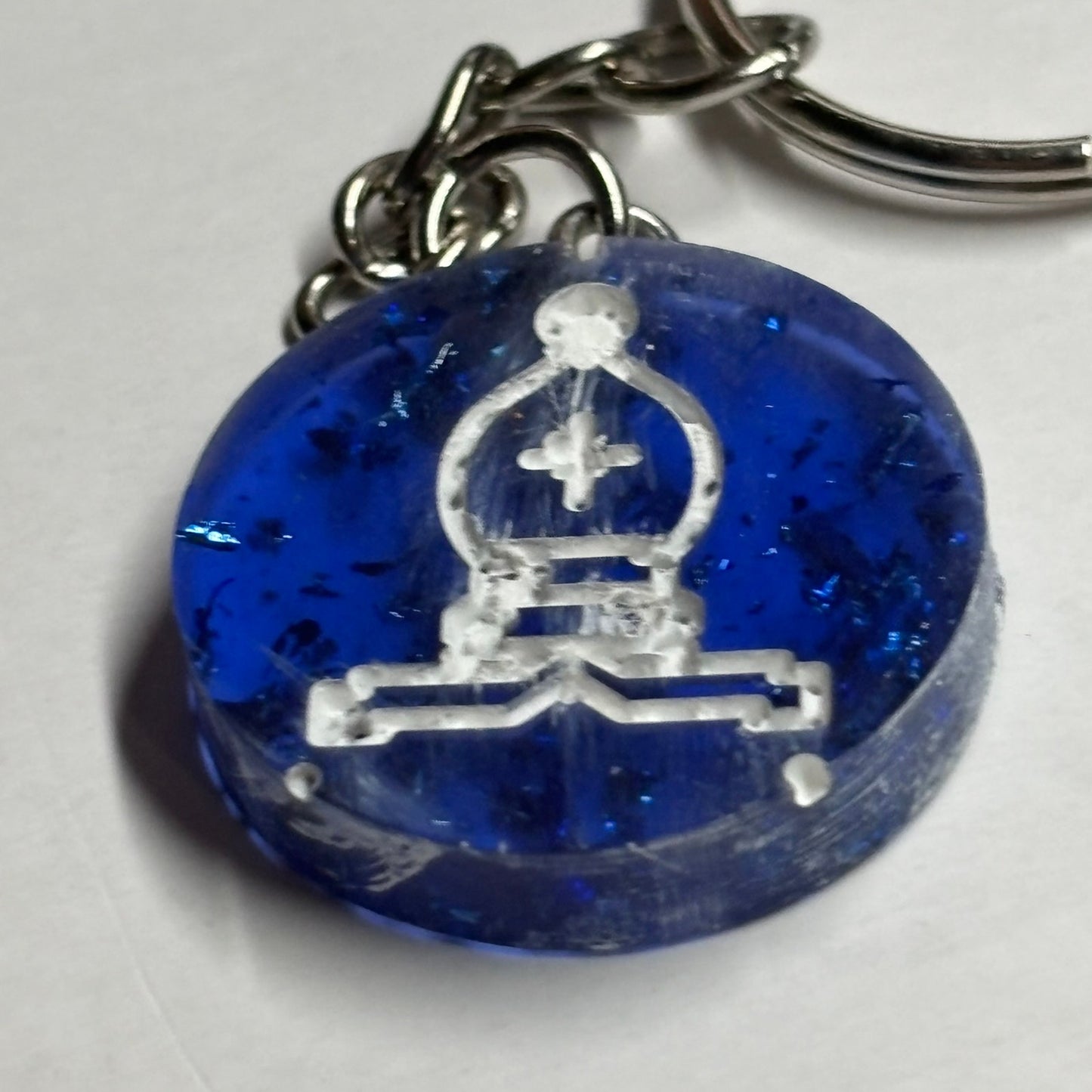 Fire Blue Bishop - Handmade Resin Keychain - Flat Edition