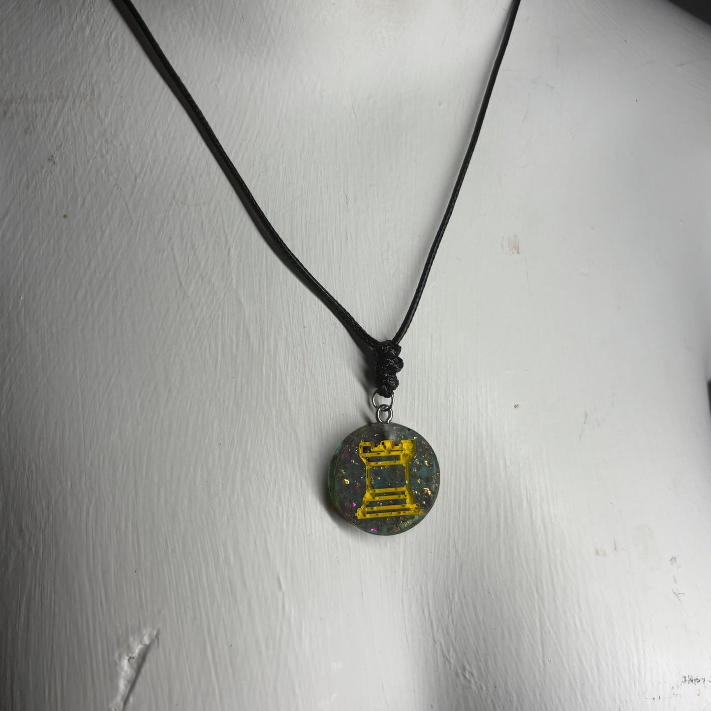 Crystal Green Rook - Handmade Resin Chess Necklace