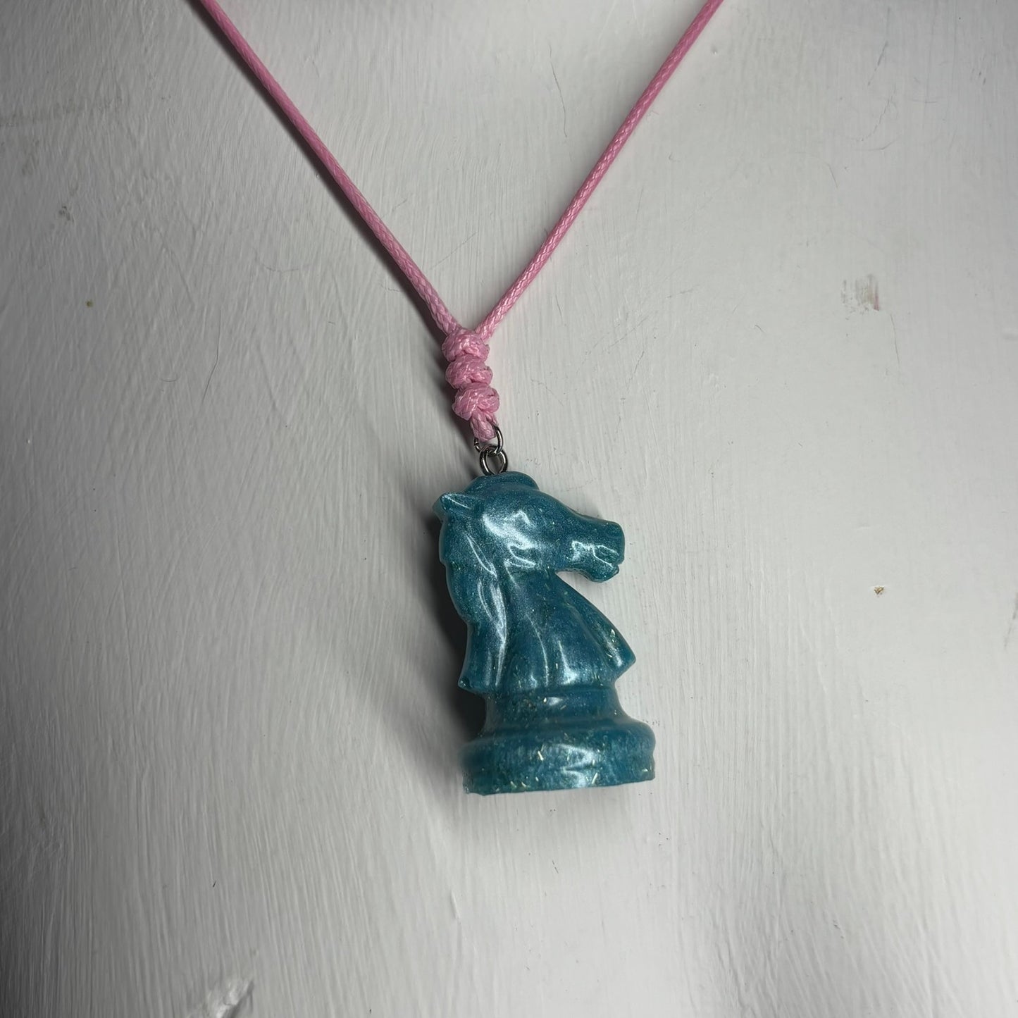 Sparkle Blue Knight - Handmade Resin Chess Necklace