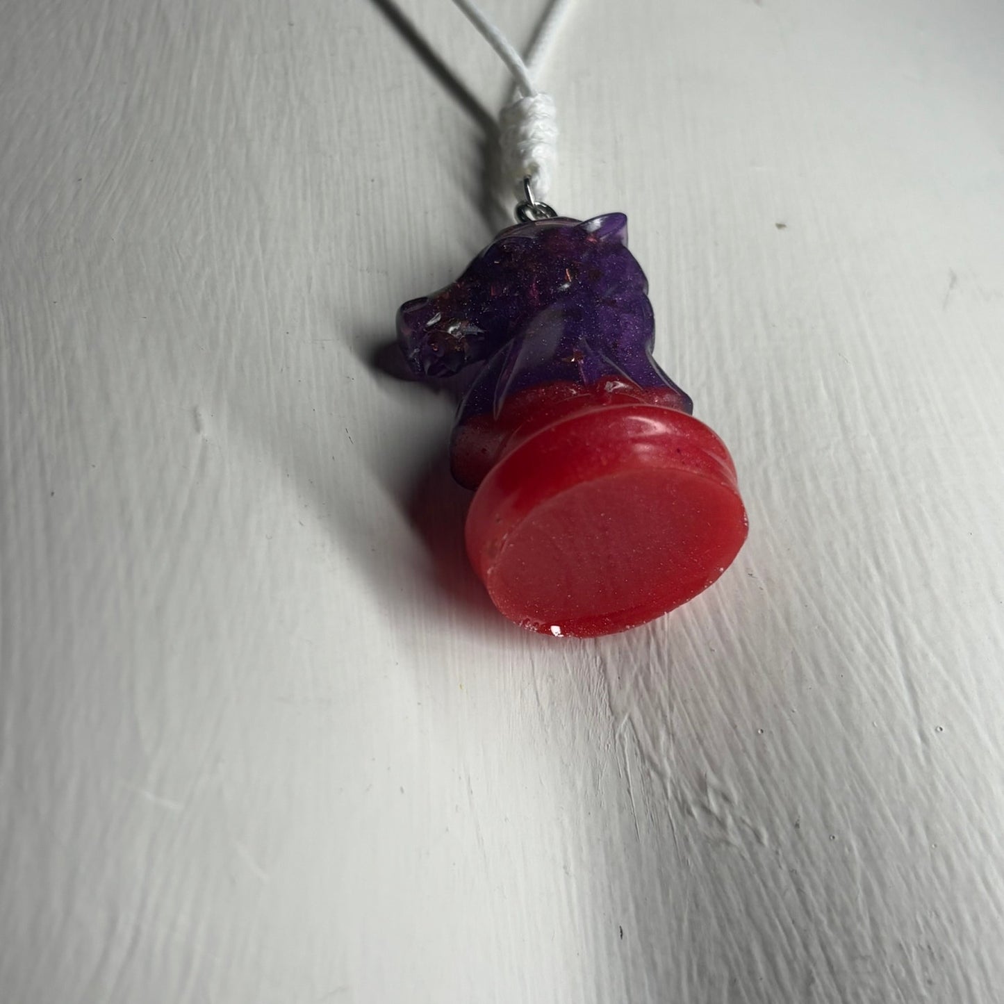 Purple Red Knight - Handmade Resin Chess Necklace
