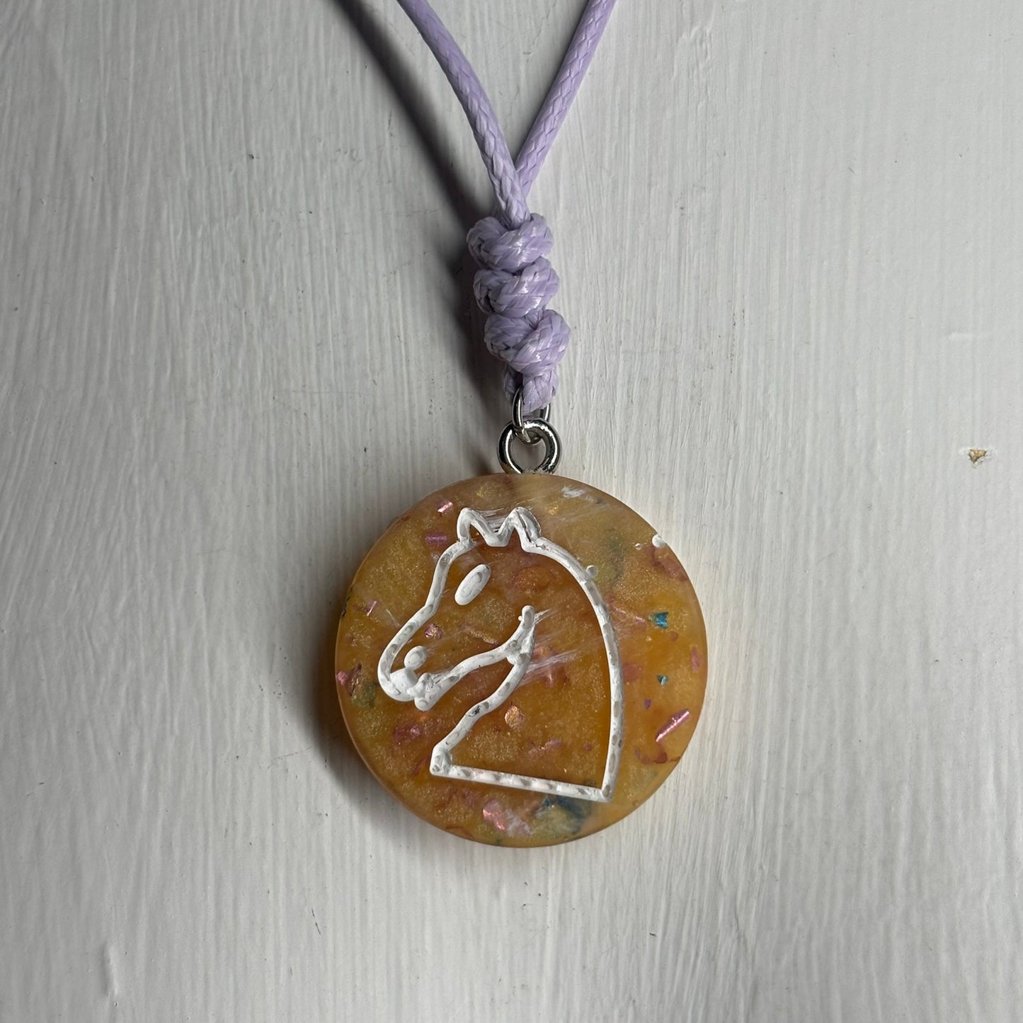 Yellow Crystal Knight - Handmade Resin Chess Necklace