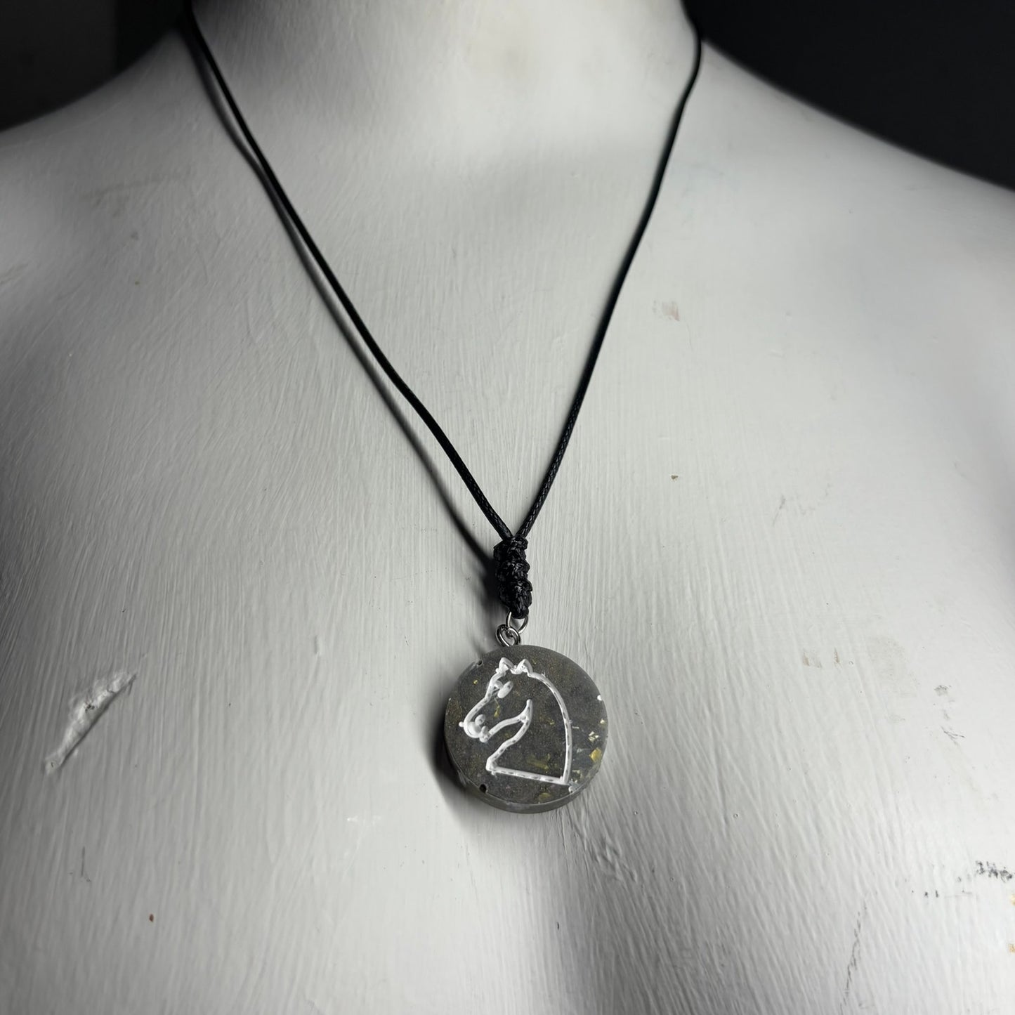 Dark Green Knight - Handmade Resin Chess Necklace