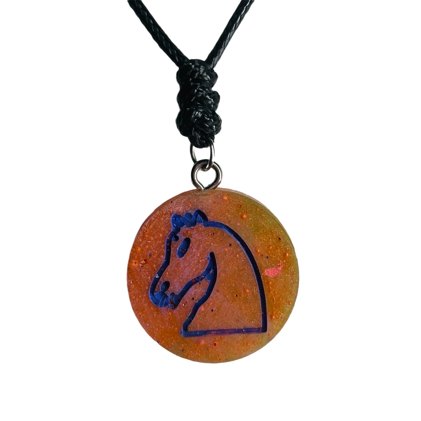 Purple Orange Knight - Handmade Resin Chess Necklace