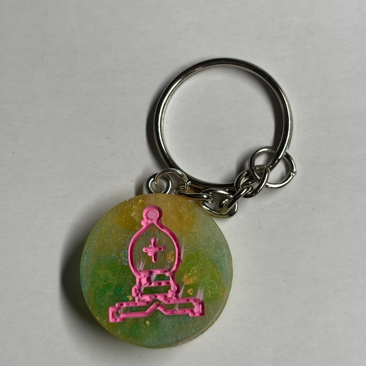 Lime Green Pink Bishop - Handmade Resin Keychain