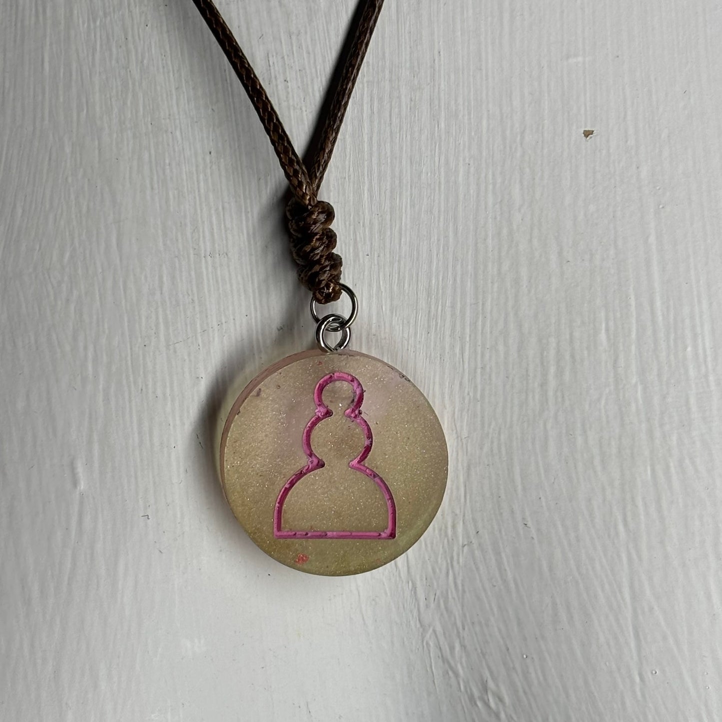 Pink Print Pawn - Handmade Resin Chess Necklace