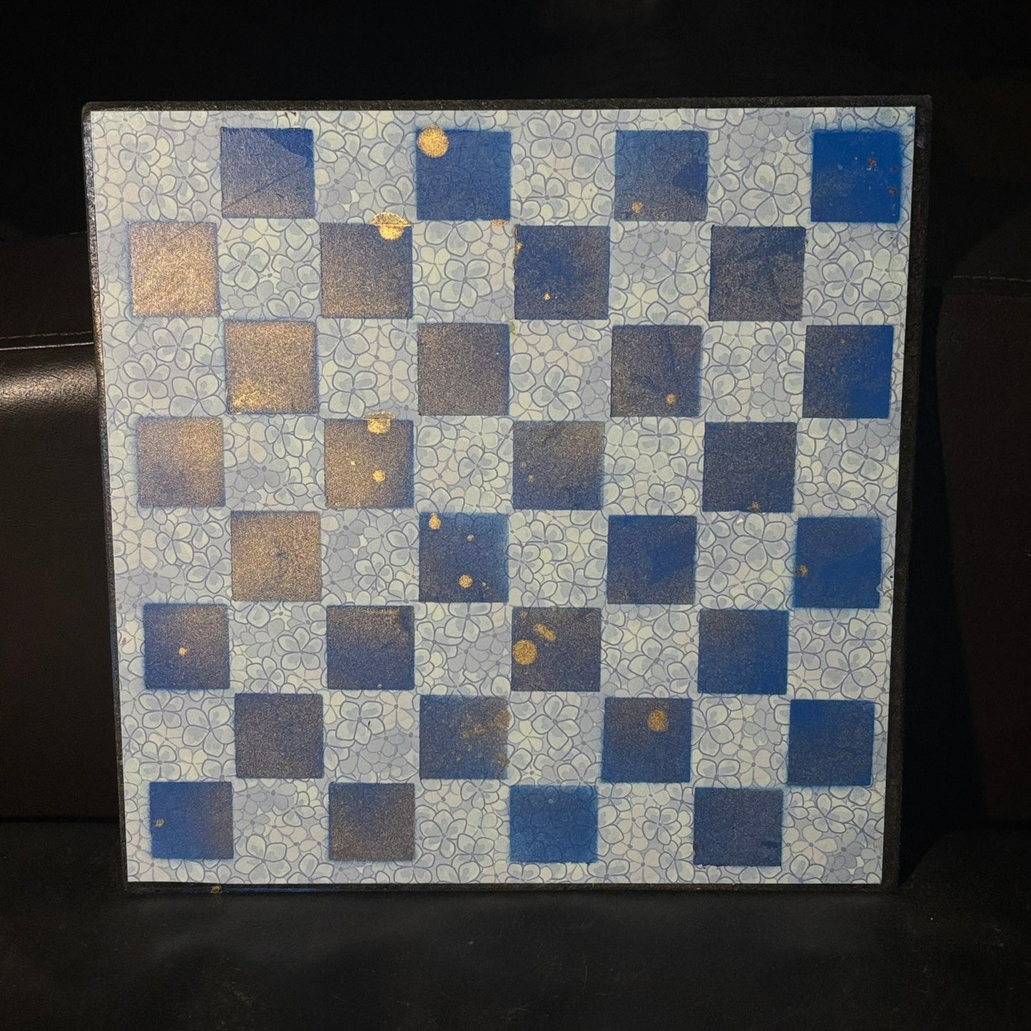 Metallic Blue Flowers - Scrapbook Chess Board