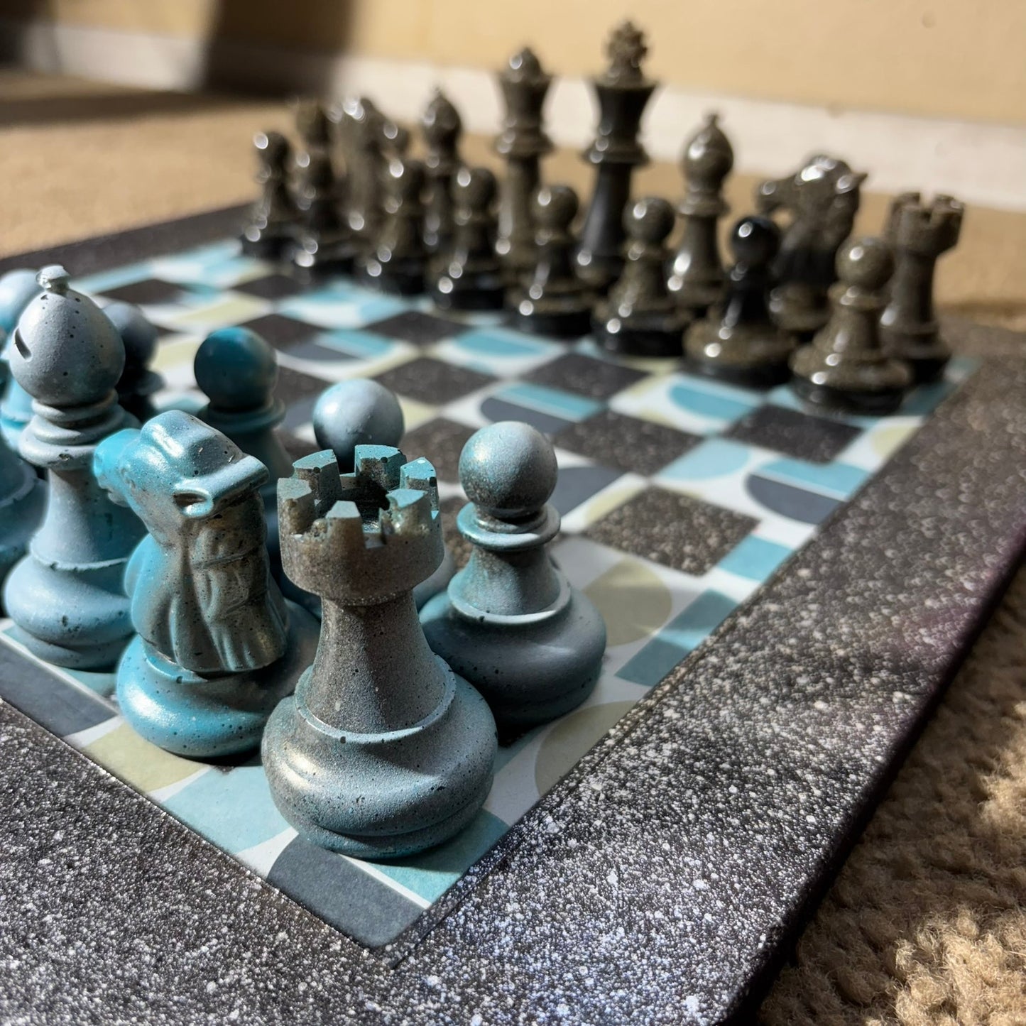 Vintage Blue - Large Deluxe Chess Set