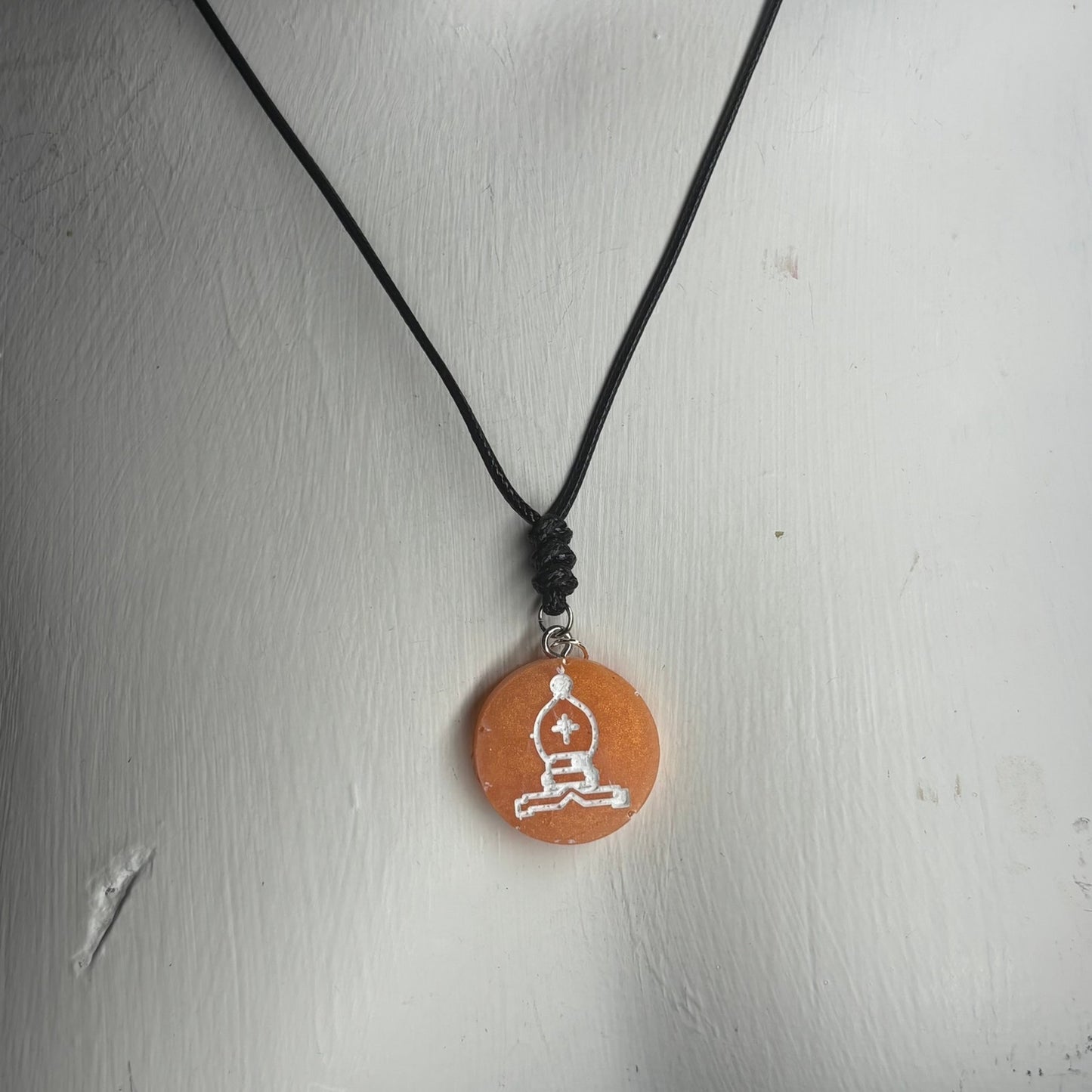 Orange Bishop - Handmade Resin Chess Necklace
