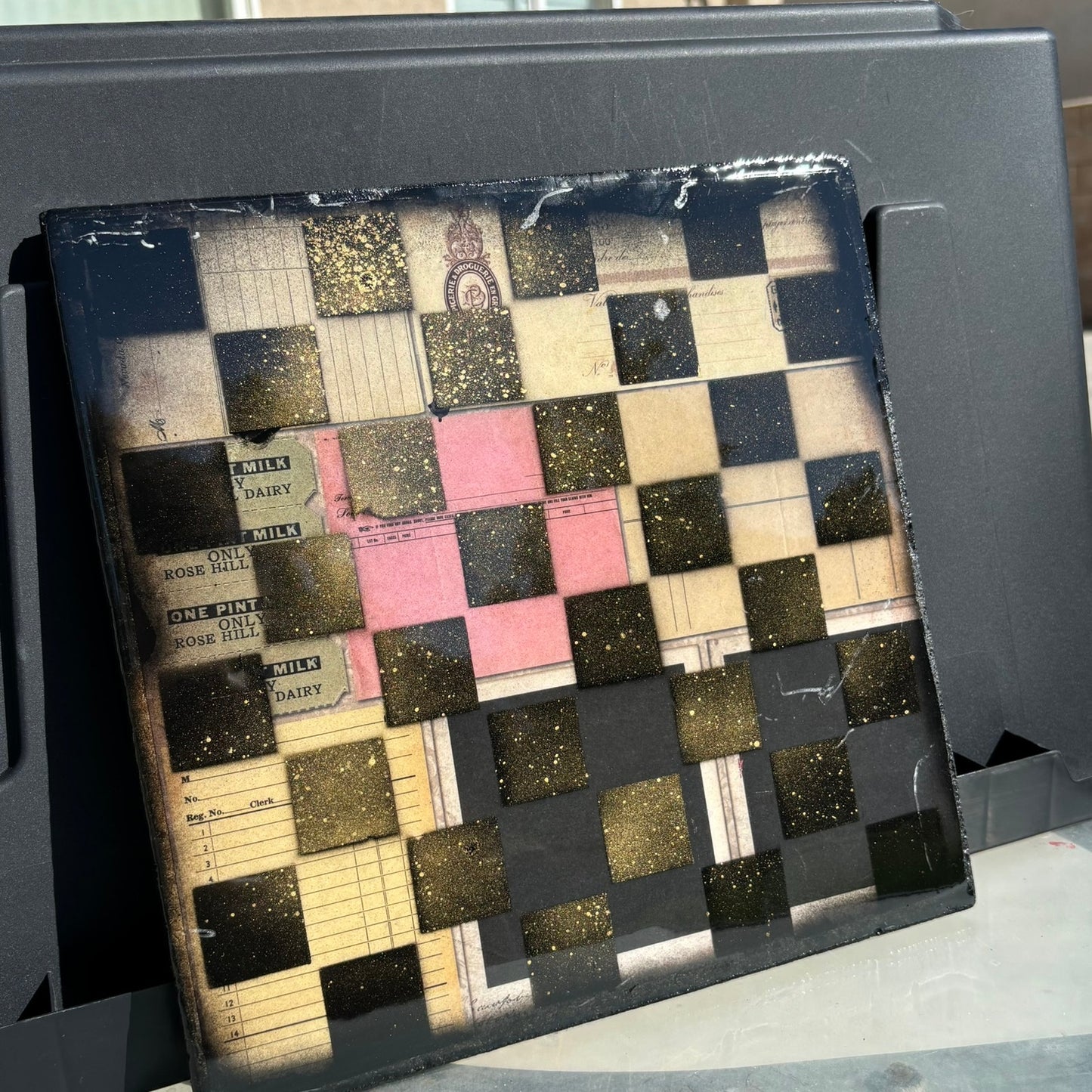 Vintage Collage - Resin Coated Chess Board