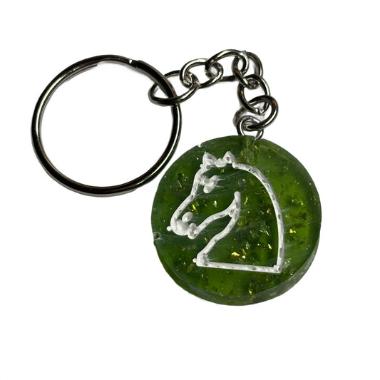 Green Flamed Knight - Handmade Resin Keychain - Flat Edition