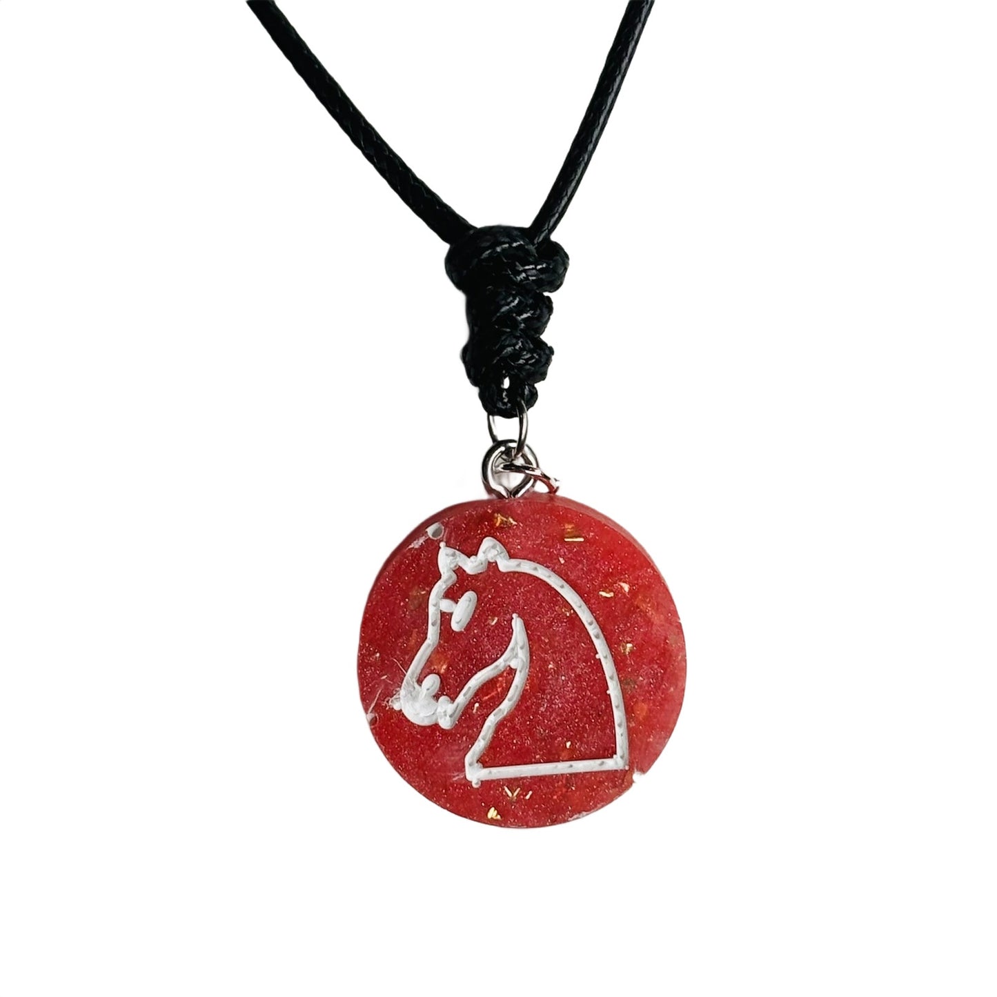 Sparkle Red Knight - Handmade Resin Chess Necklace