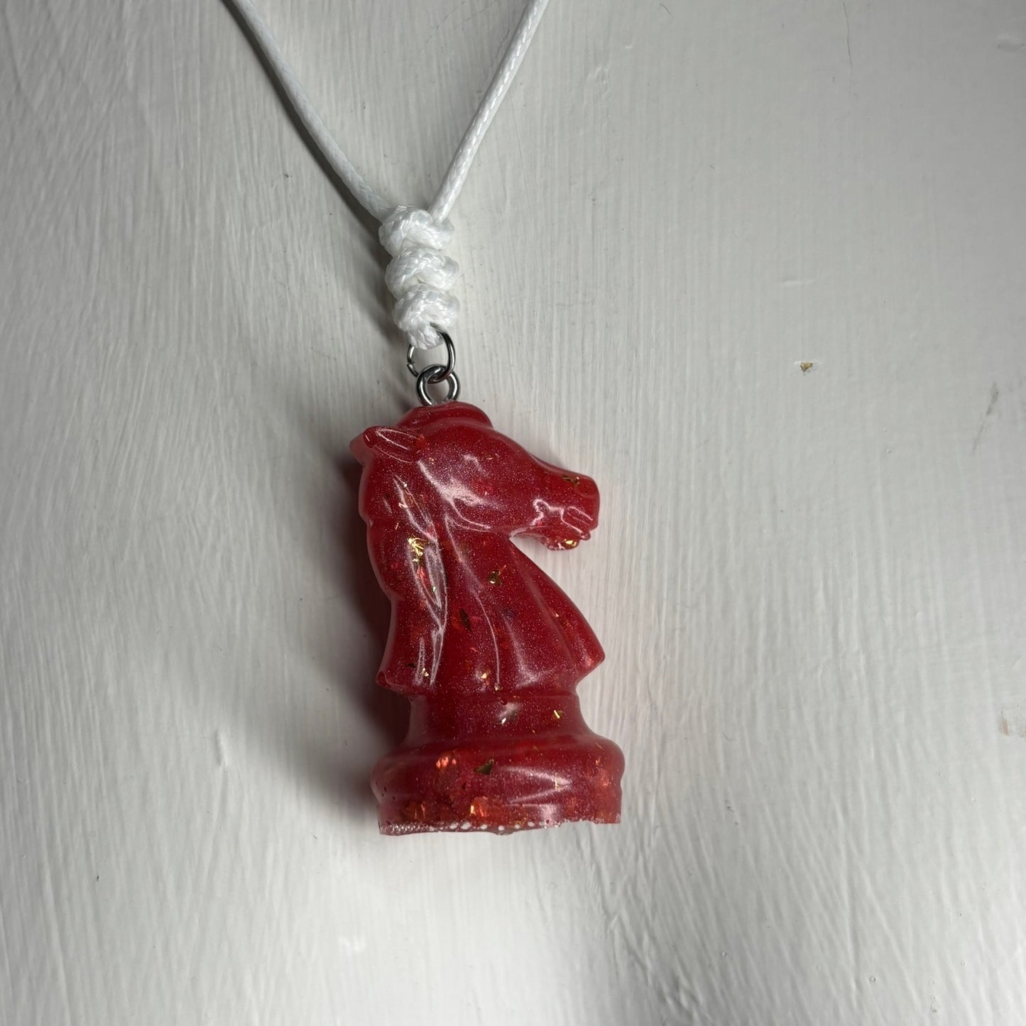 Sparkle Red Knight - Handmade Resin Chess Necklace