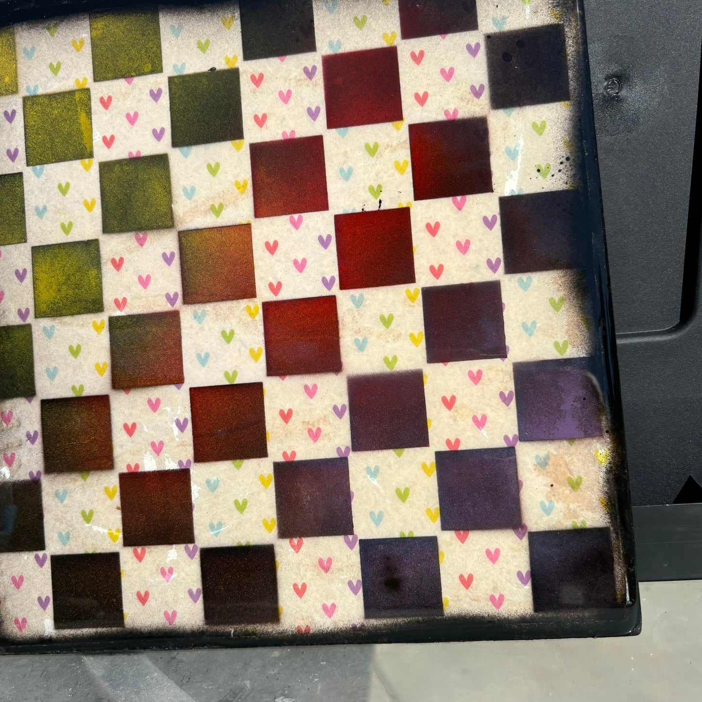 Colorful Hearts - Resin Coated Chess Board