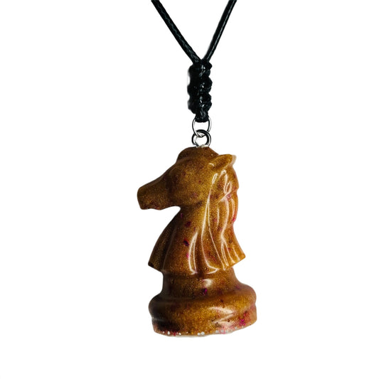 Golden Purple Knight - Handmade Resin Chess Necklace