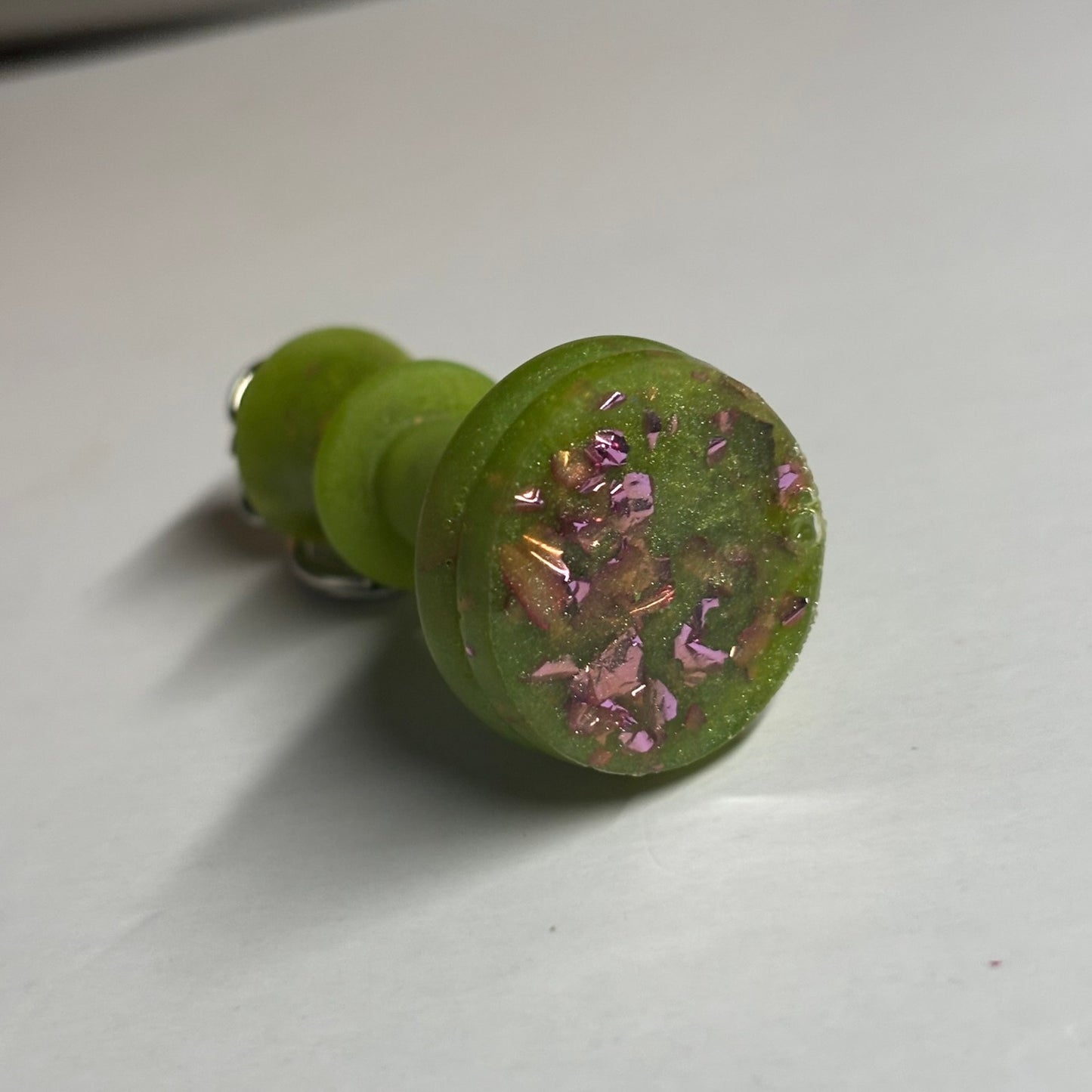 Green Pink Sparkle King - Handmade Resin Keychain