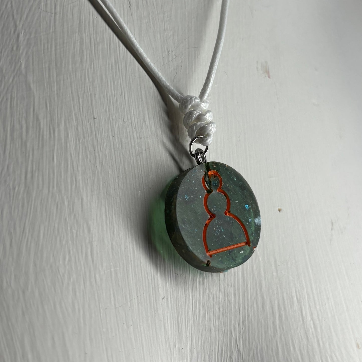 Green Orange Pawn - Handmade Resin Chess Necklace