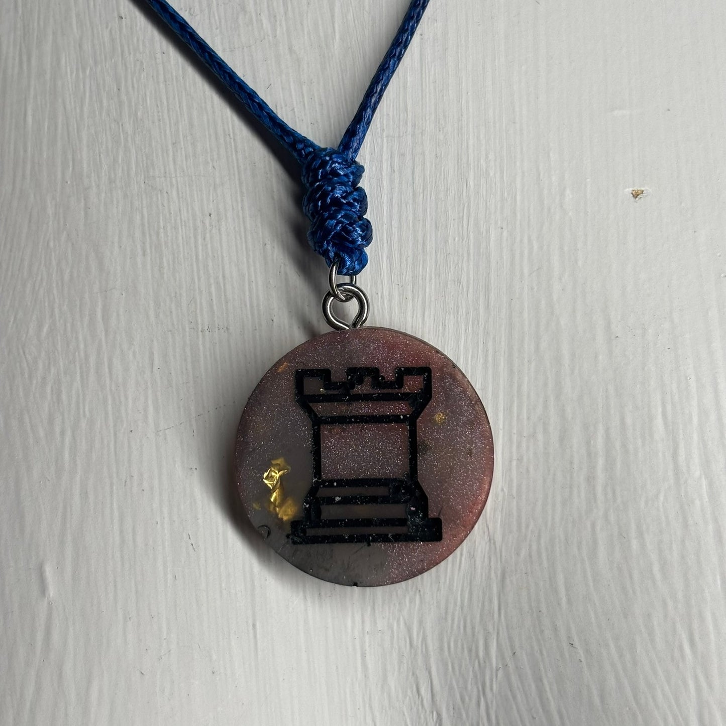 Vintage Dark Rook - Handmade Resin Chess Necklace