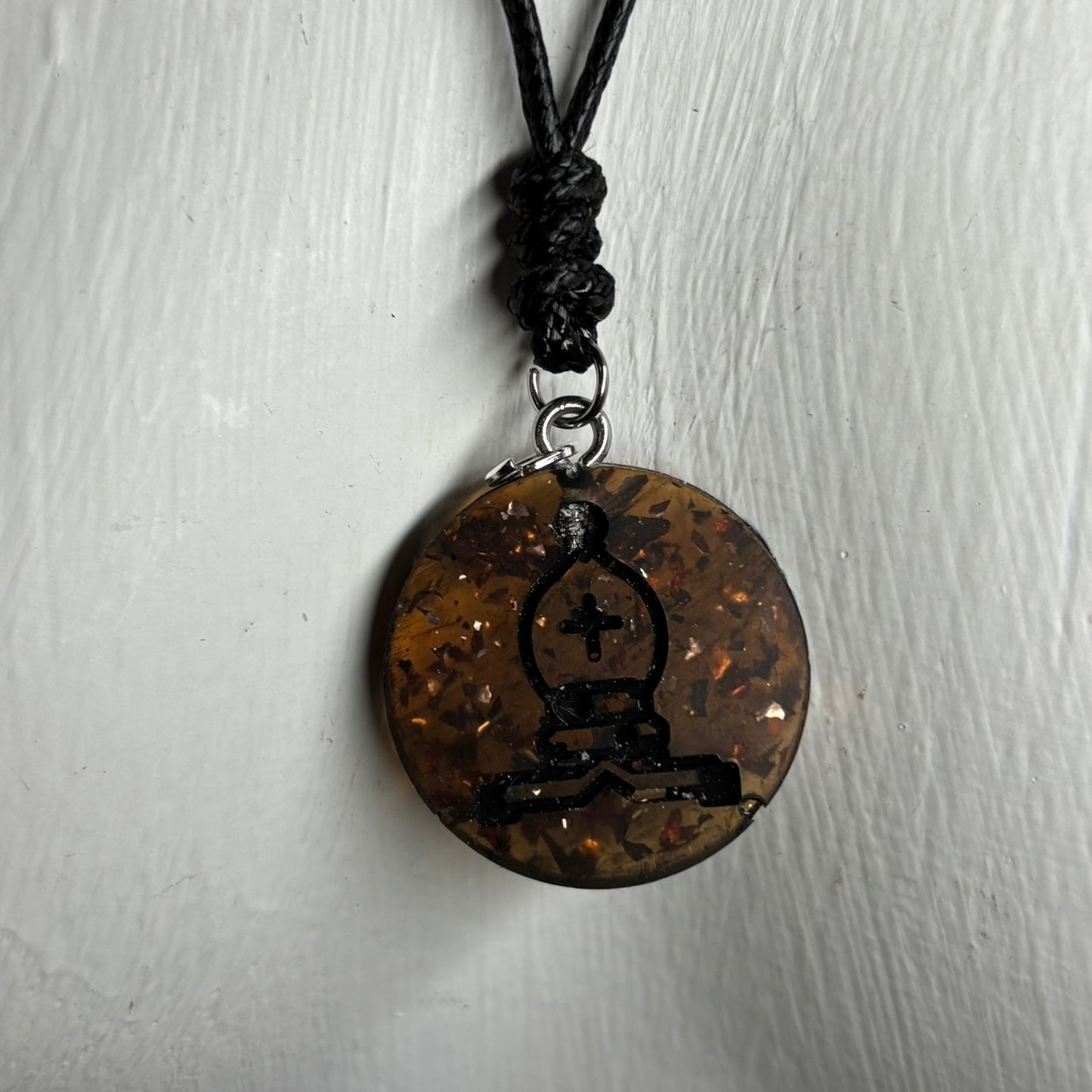 Dark Amber Bishop - Handmade Resin Chess Necklace