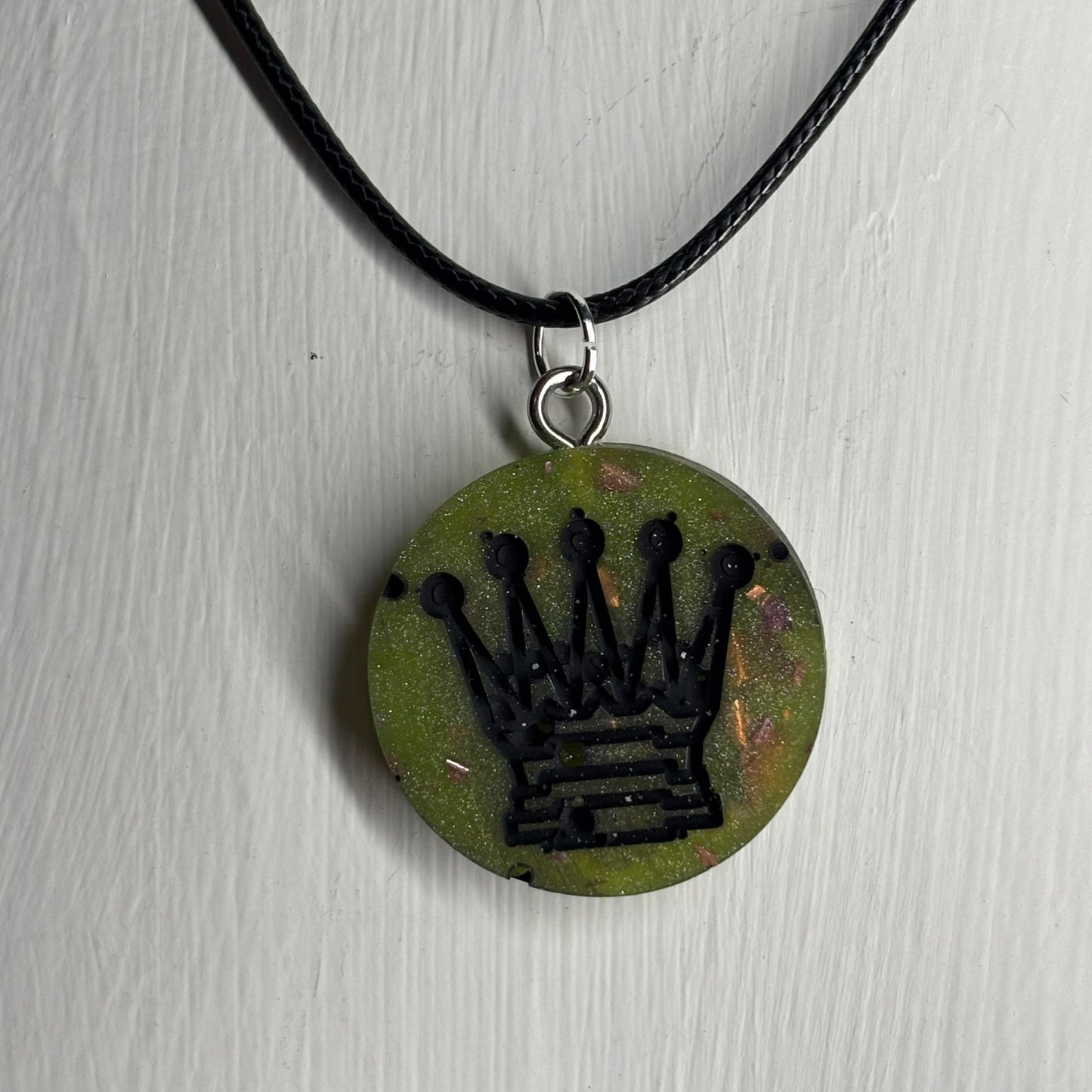 Dark Royalty Green Queen - Handmade Resin Chess Necklace