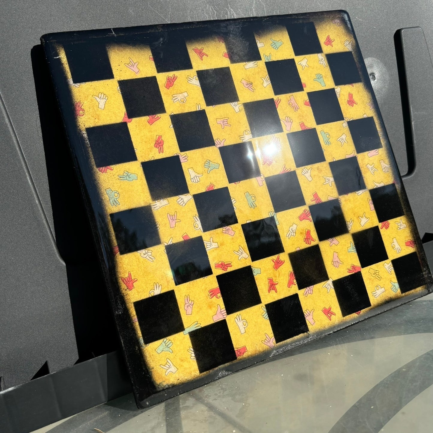 Peace Hands Yellow Edition - Resin Coated Chess Board
