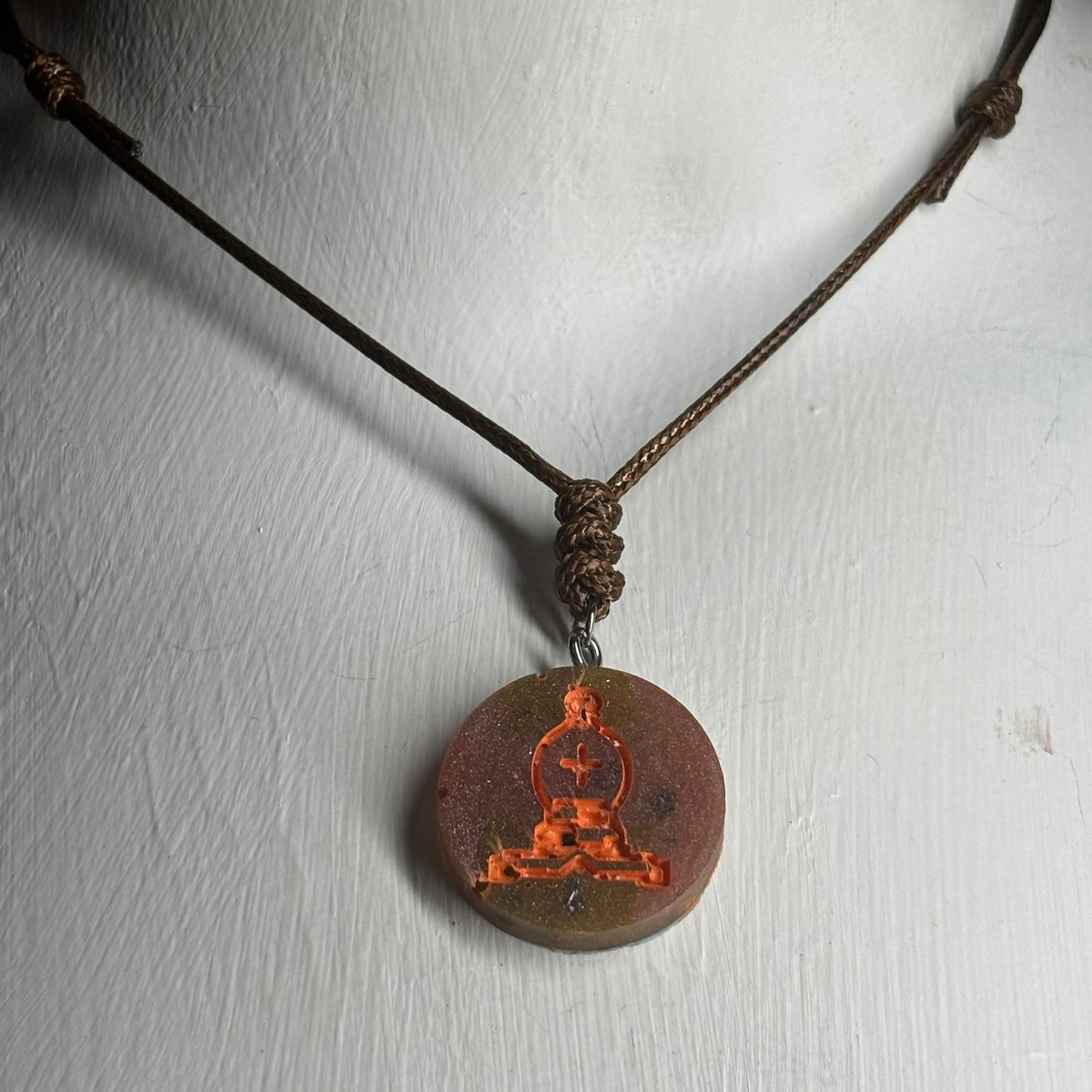 Vintage Brown Bishop - Handmade Resin Chess Necklace