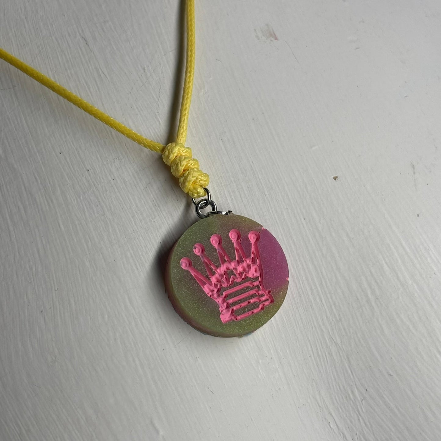 Pink Print Queen - Handmade Resin Chess Necklace