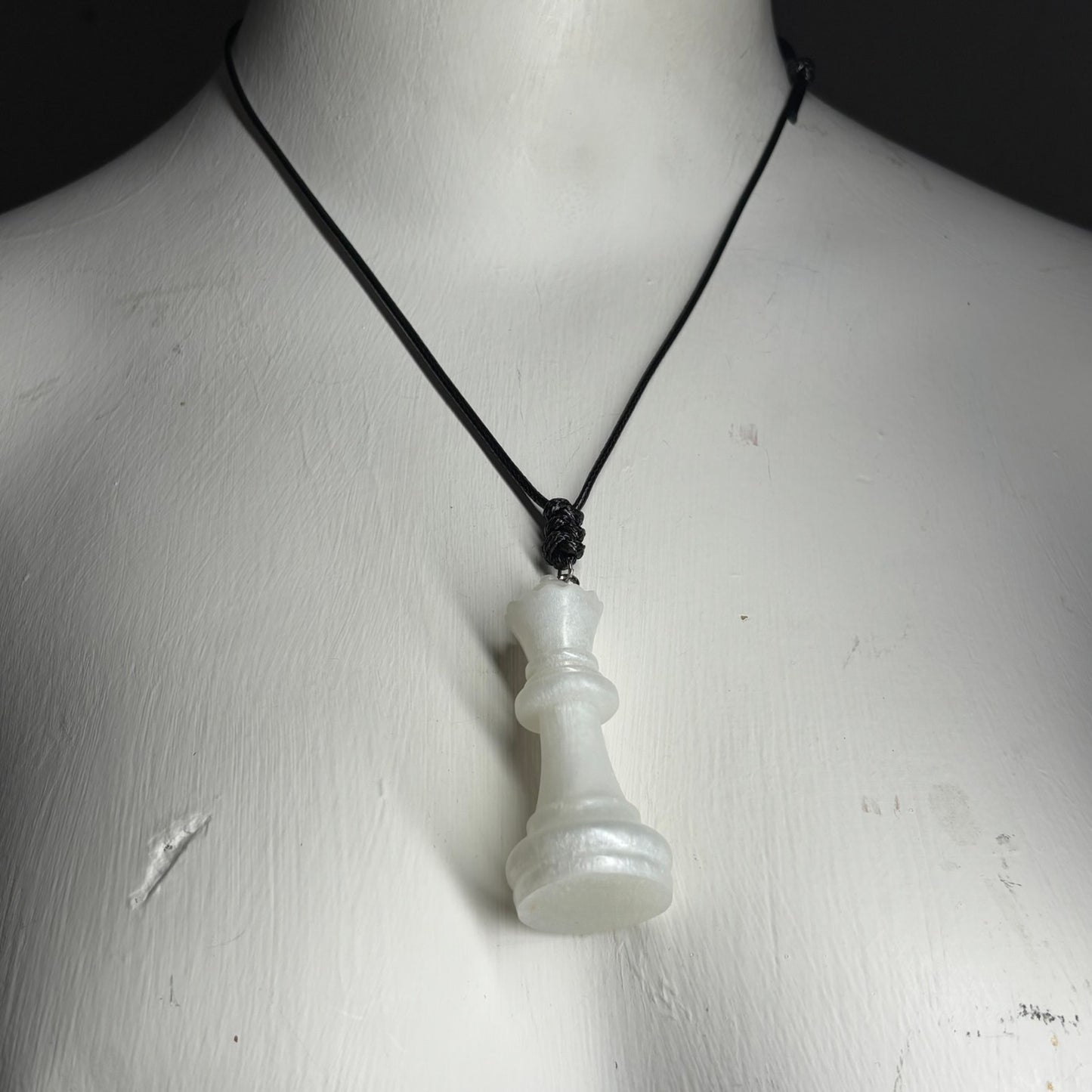 Simple White Queen - Handmade Resin Chess Necklace