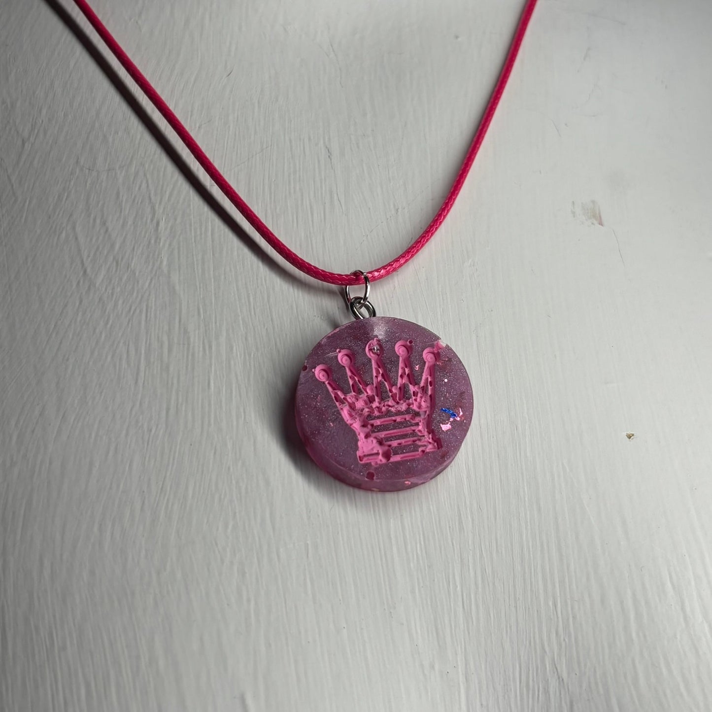 Hot Pink Queen - Handmade Resin Chess Necklace