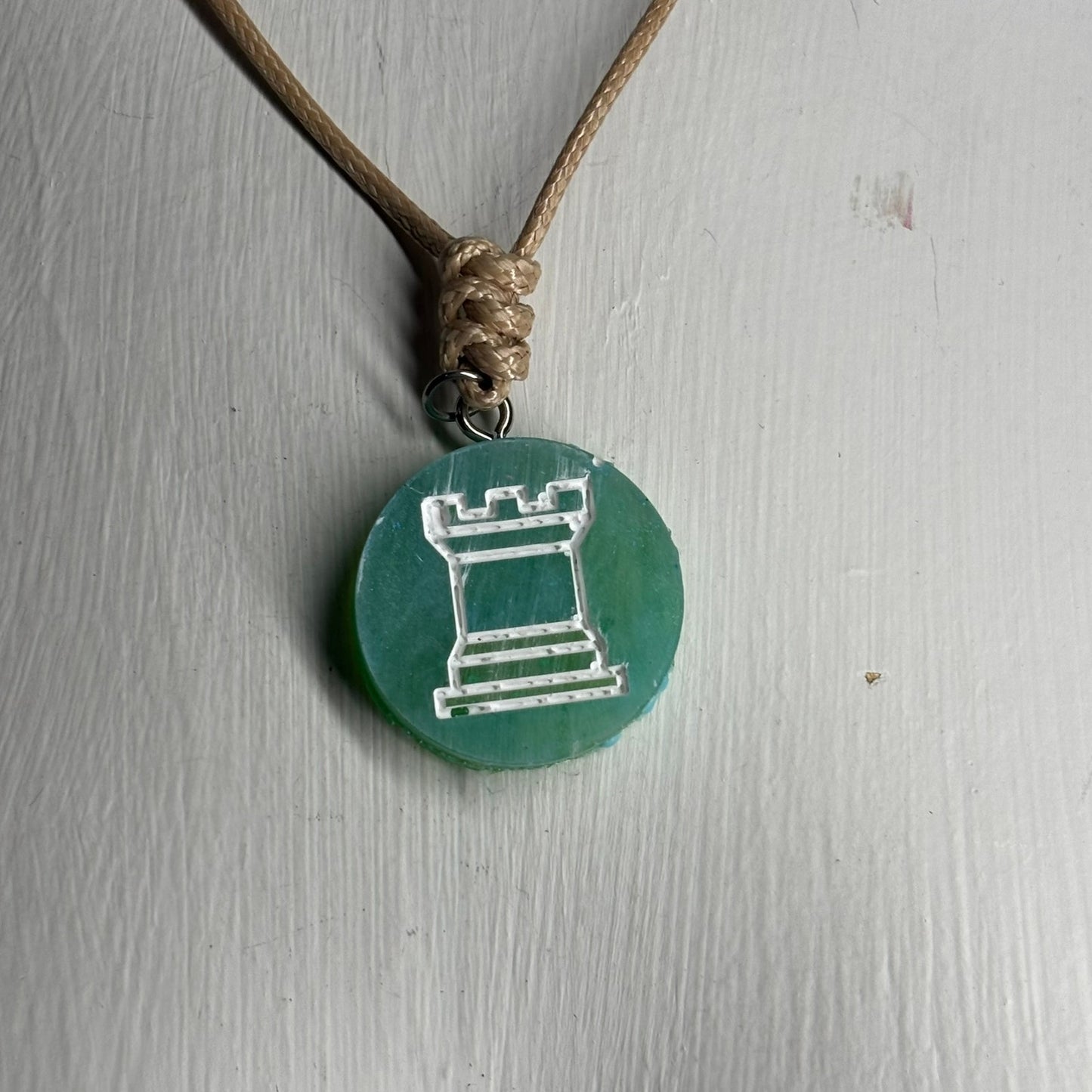 Mint Green Rook - Handmade Resin Chess Necklace