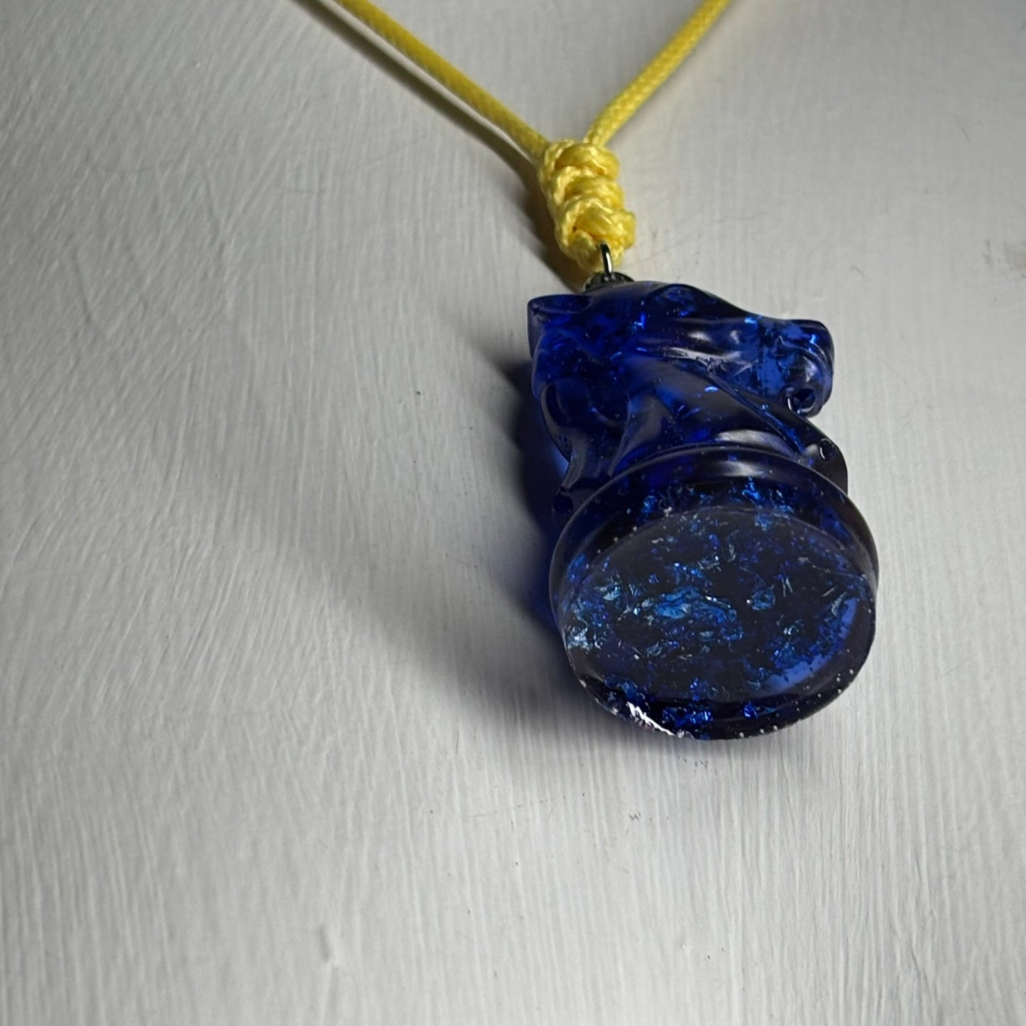 Navy Blue Knight - Handmade Resin Chess Necklace