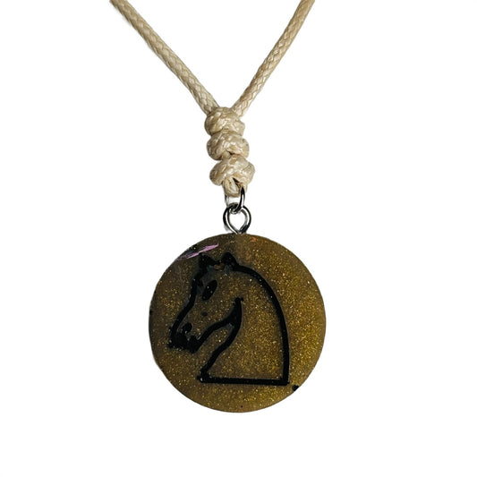 Dark Brown Knight - Handmade Resin Chess Necklace