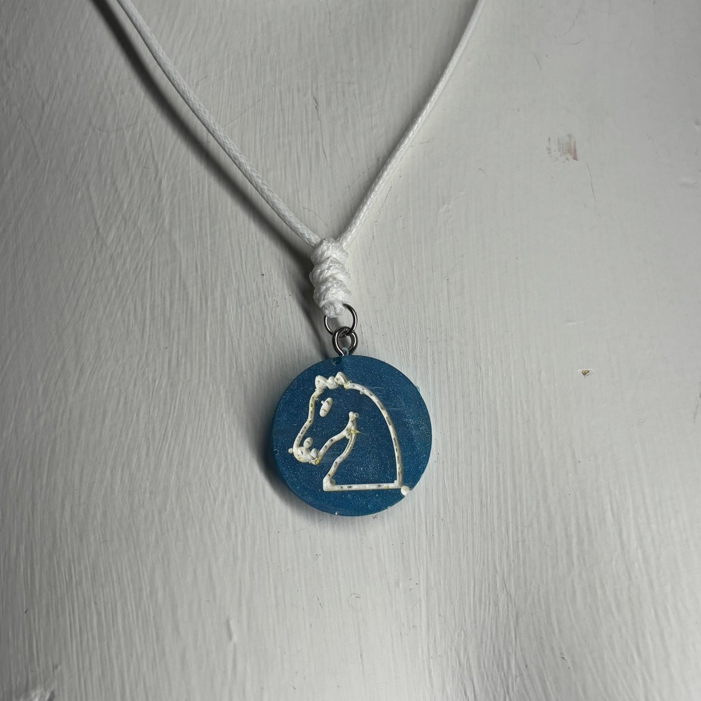 Blue Knight - Handmade Resin Chess Necklace